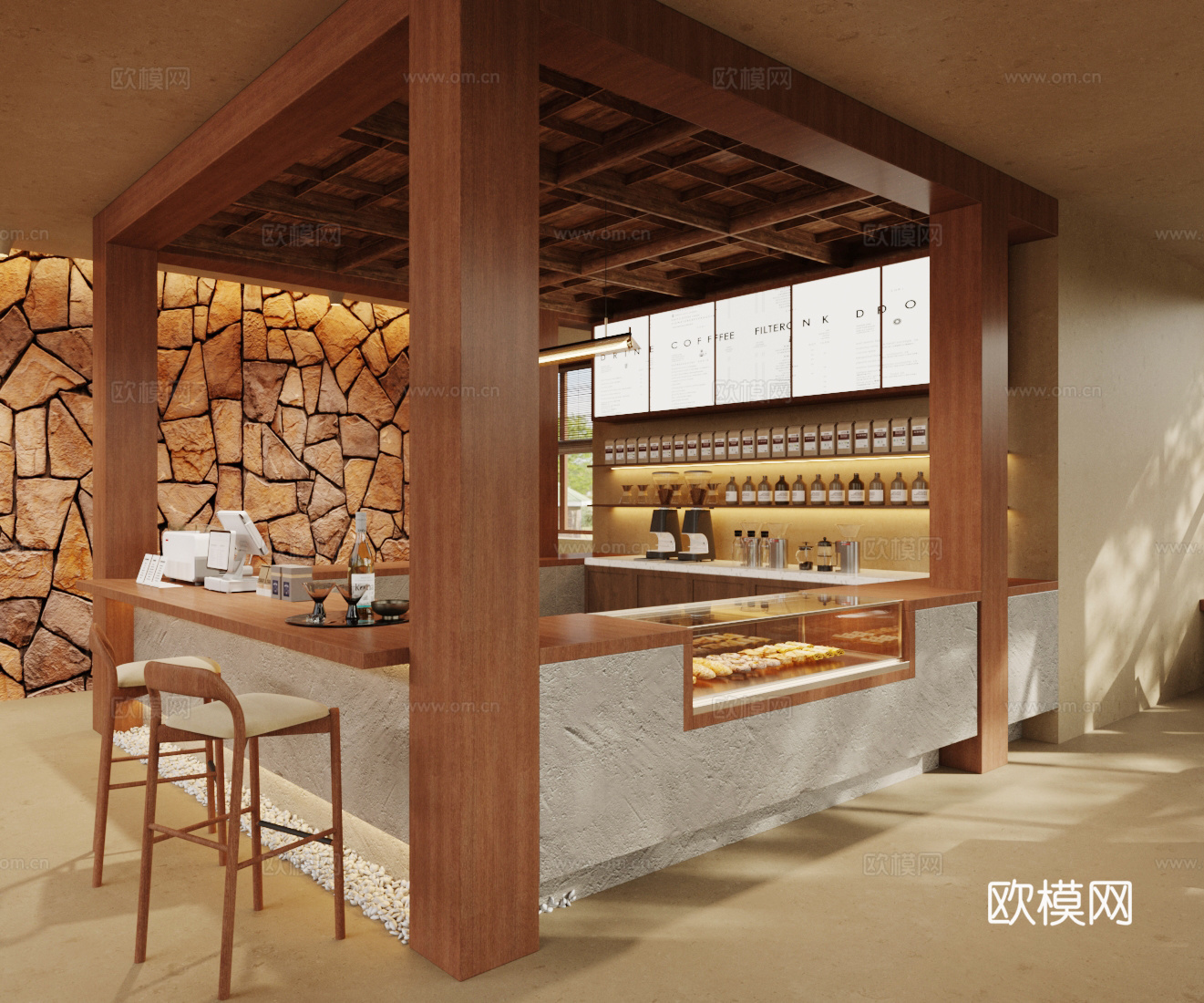 原木风咖啡厅su模型下载（渲染图3）