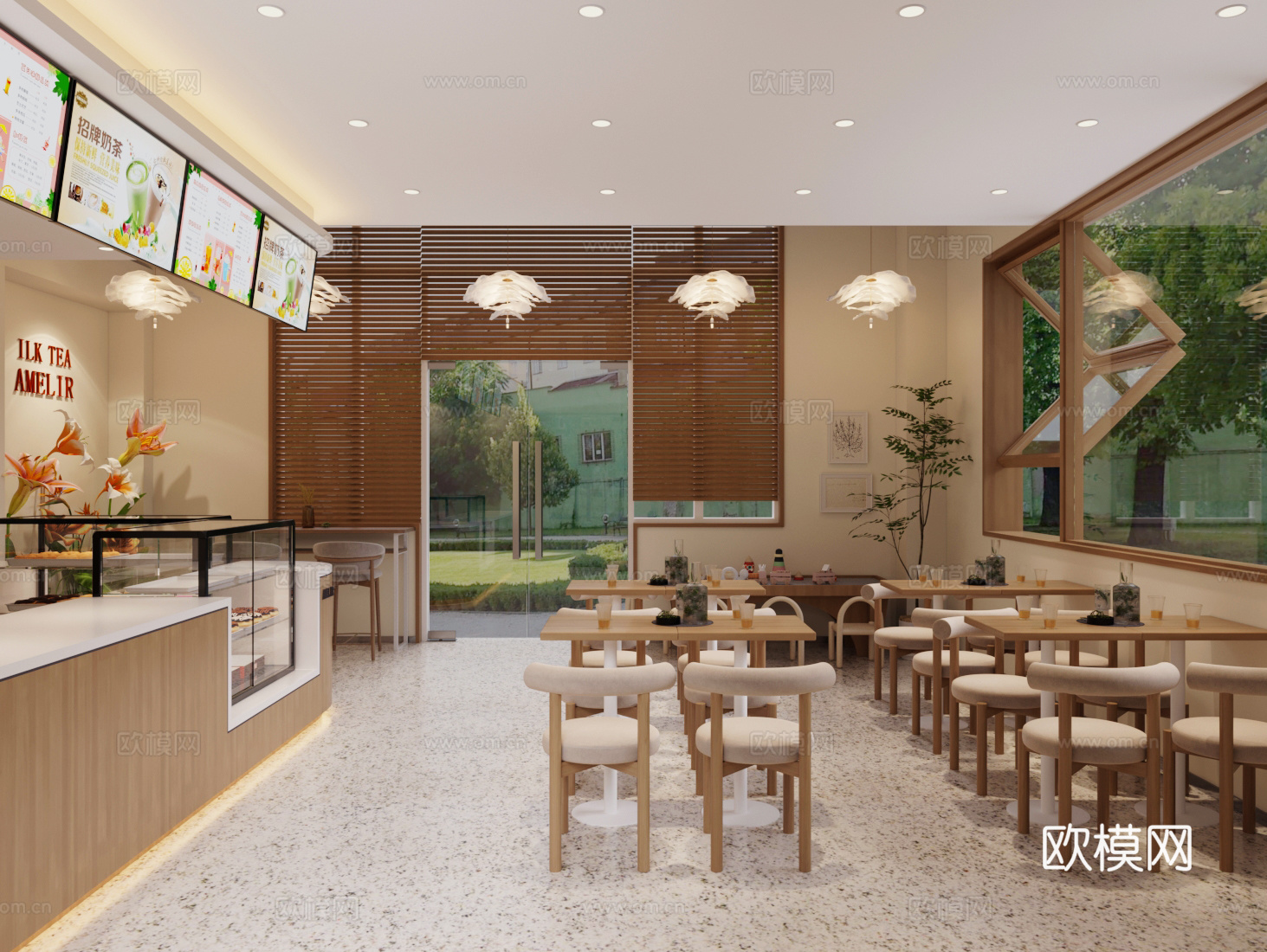 原木风奶茶店工作台su模型下载（渲染图2）