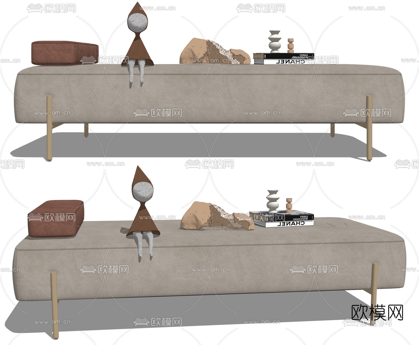 现代布艺床尾凳su模型下载（渲染图2）