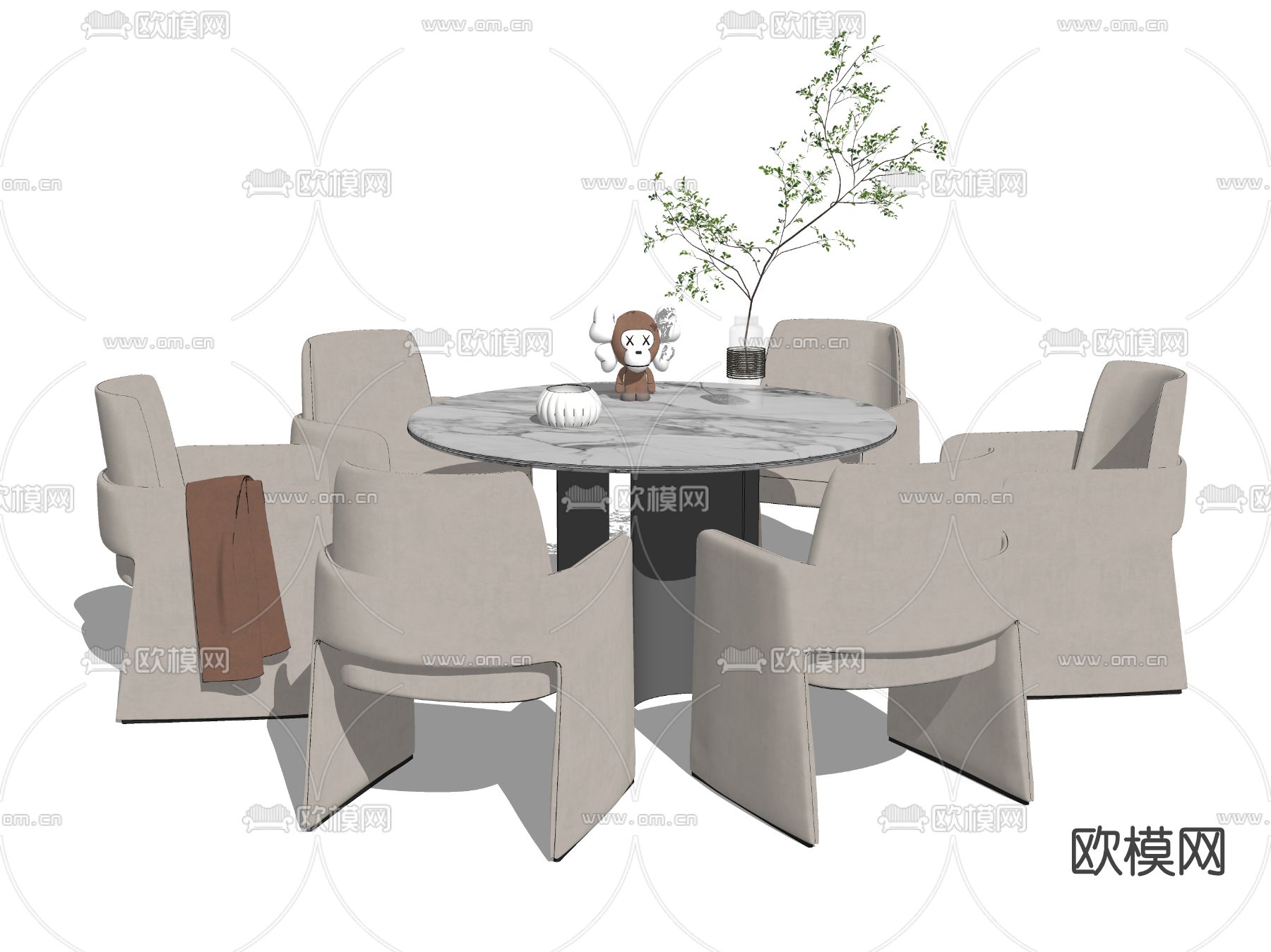 现代圆形餐桌椅su模型