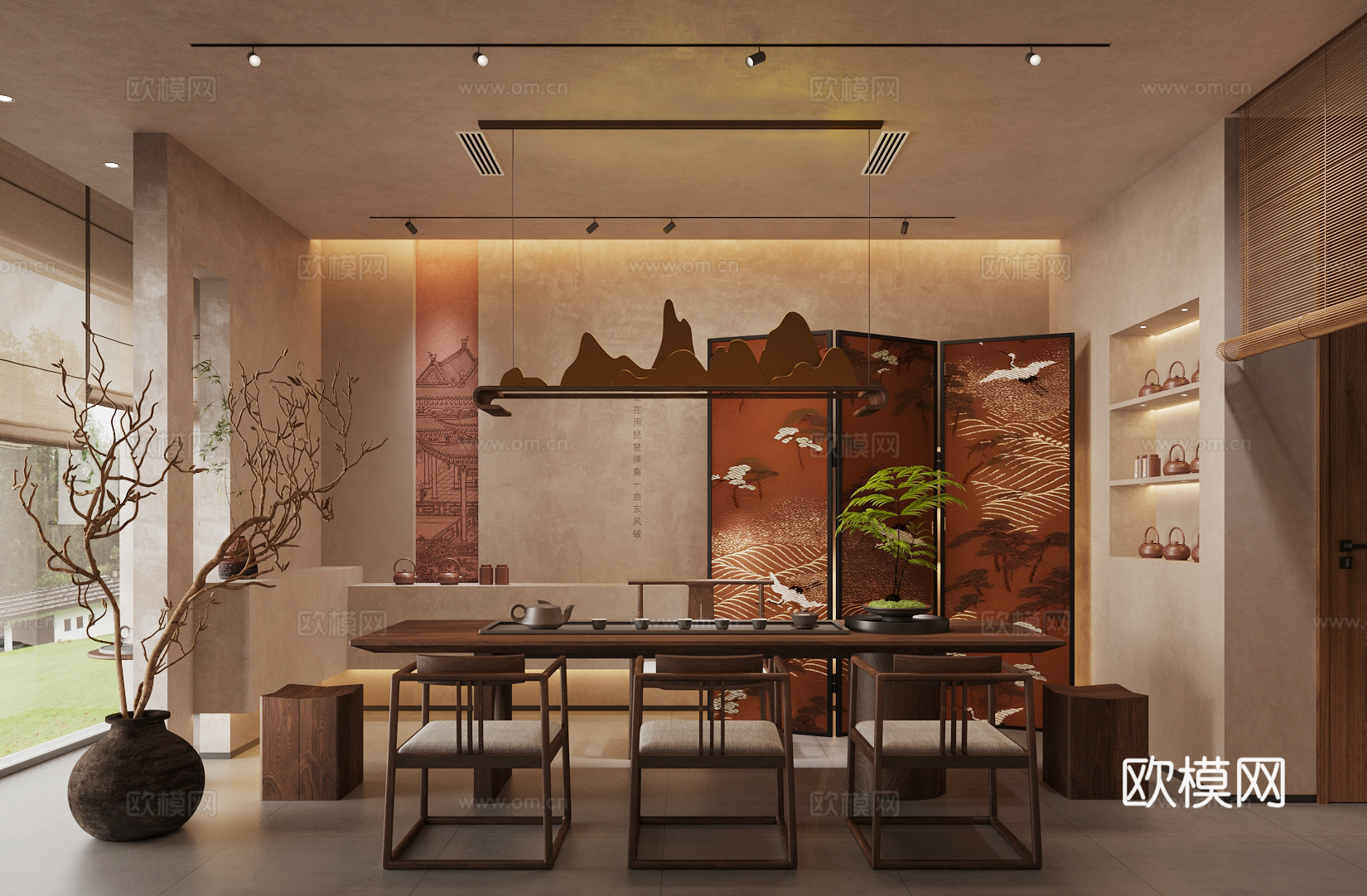 新中式茶室3d模型下载（渲染图1）