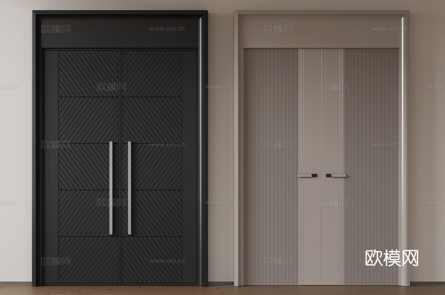 现代双开门 平开门 入户门 防盗门 通顶对开门 大门 子母门su模型