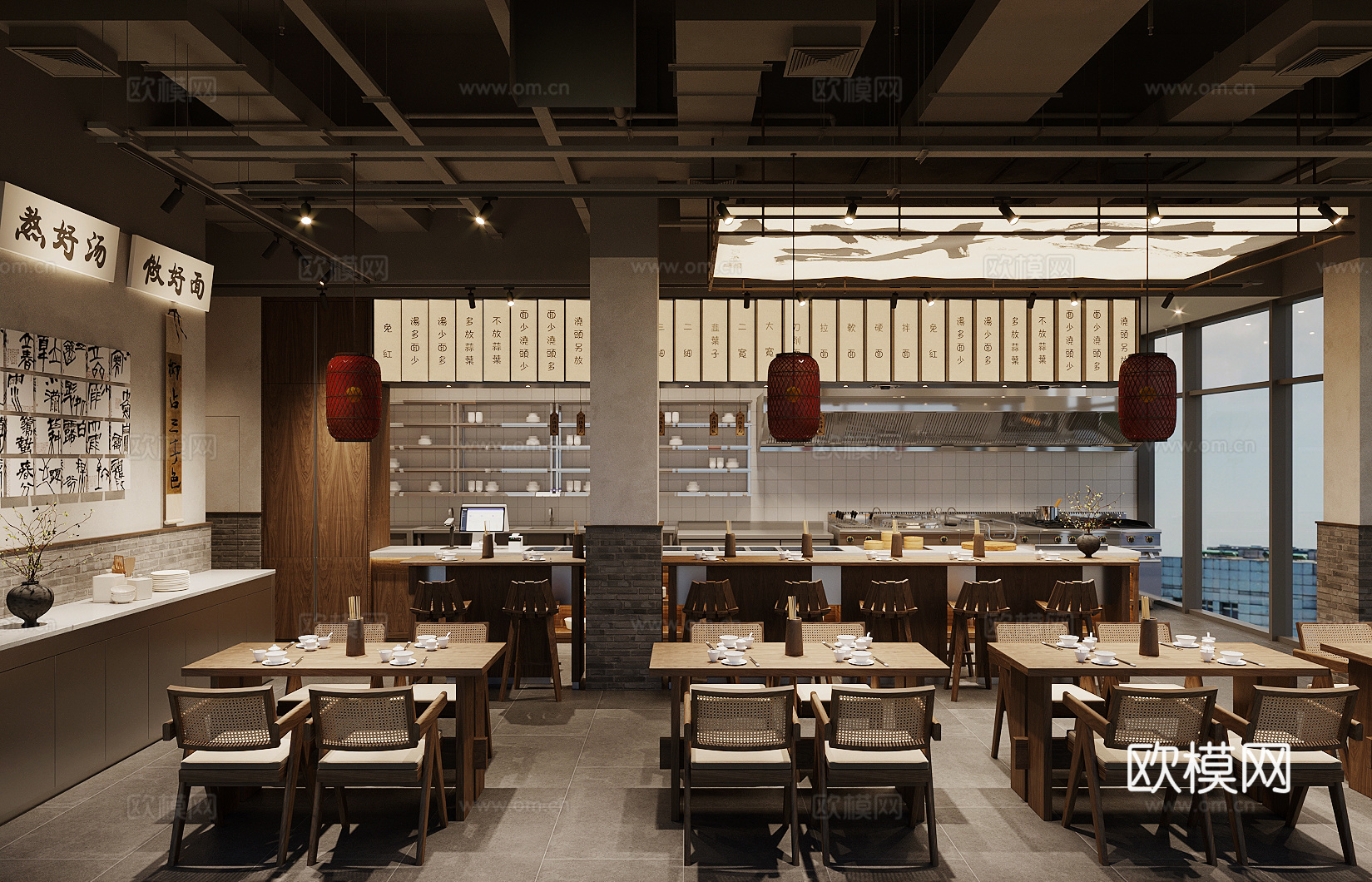 新中式中餐厅 面馆su模型下载（渲染图3）