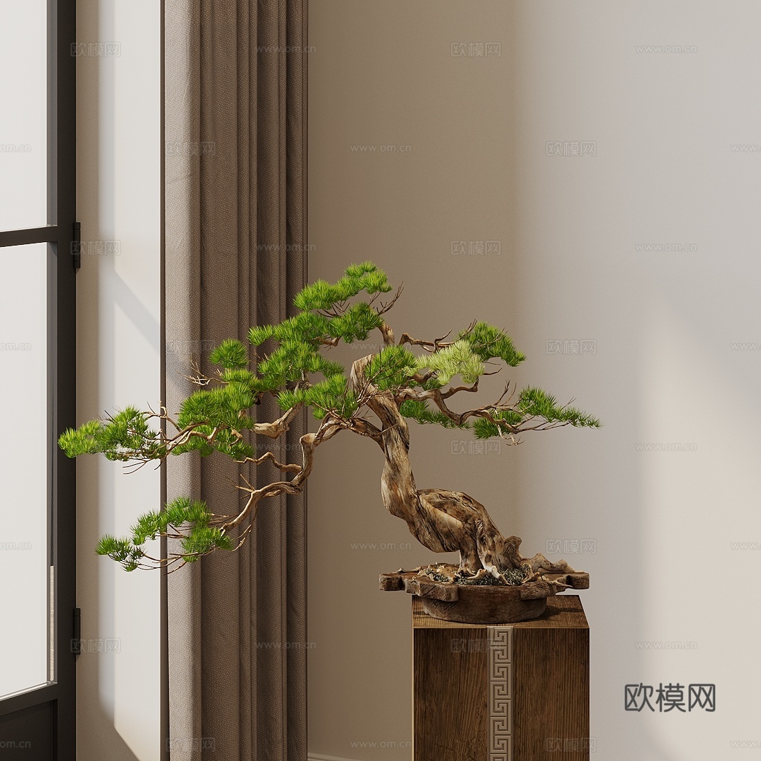 新中式 迎客松盆景3d模型