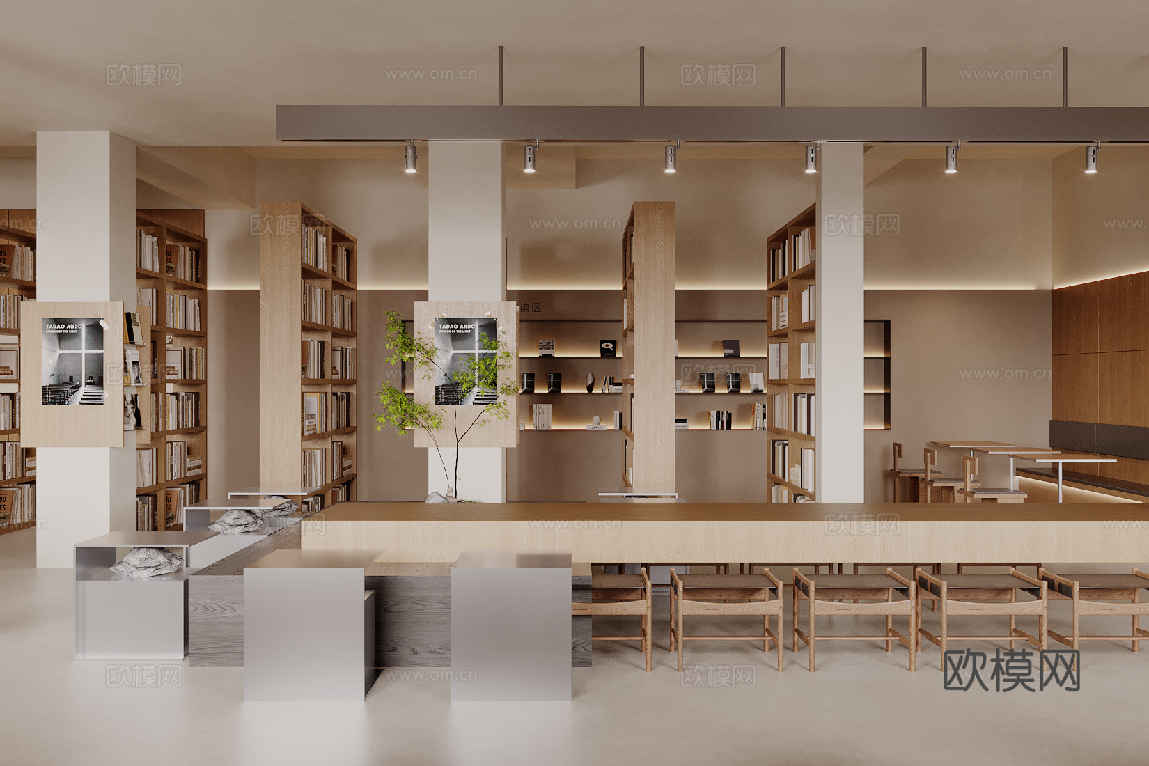 原木风图书馆 阅览室3d模型下载（渲染图2）