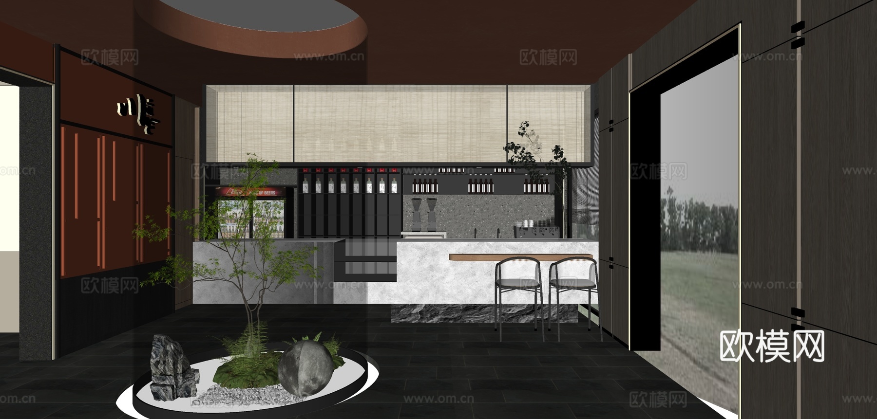 现代餐饮店收银台su模型下载（渲染图1）