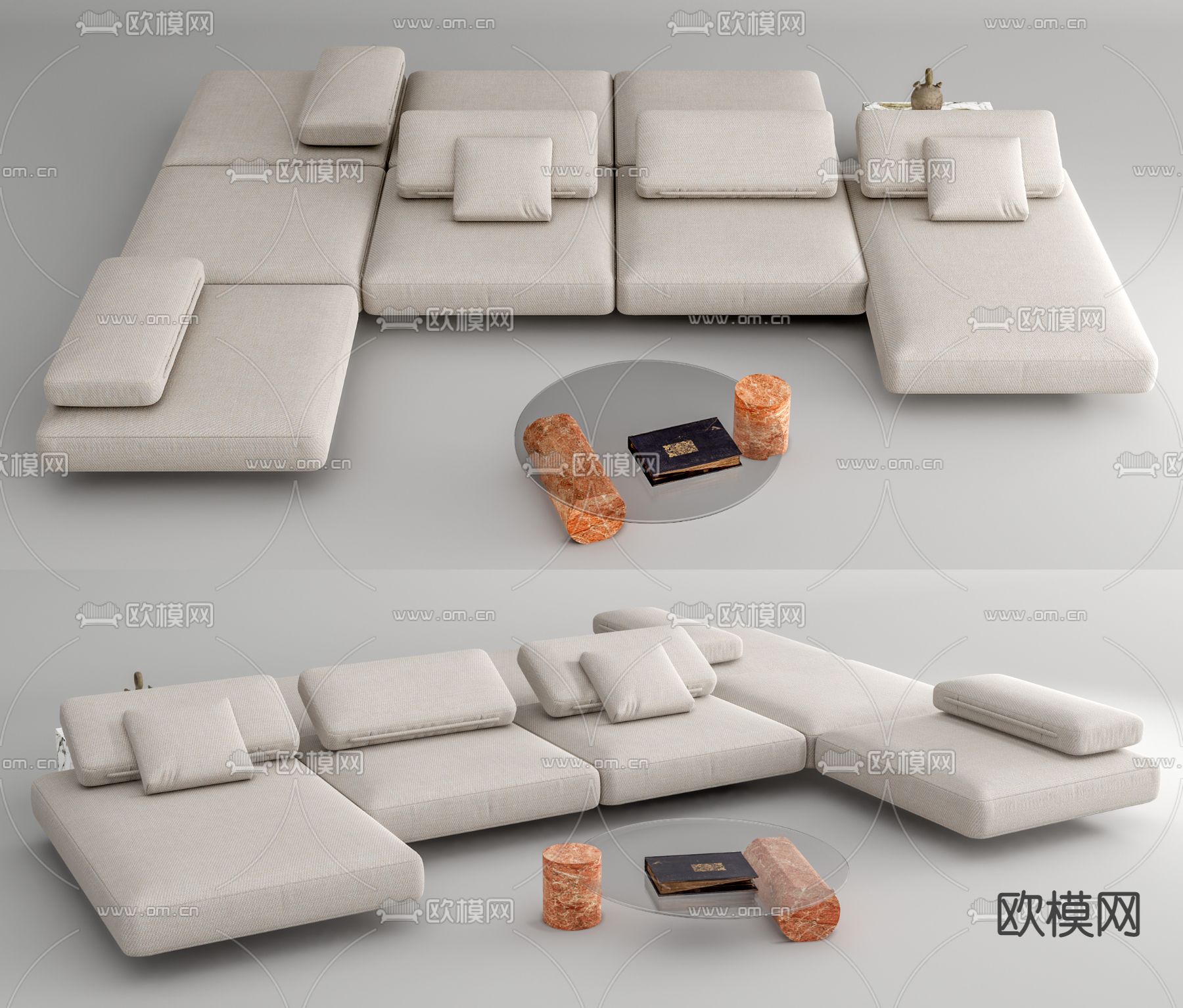 Poliform现代白色多人沙发su模型