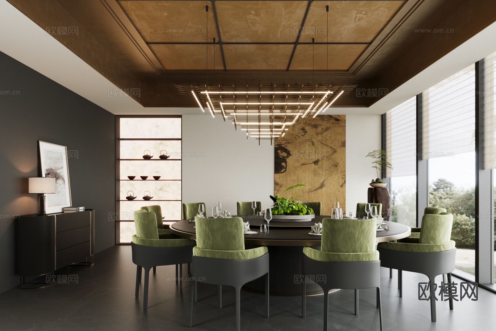 新中式包厢 包房su模型下载（渲染图2）