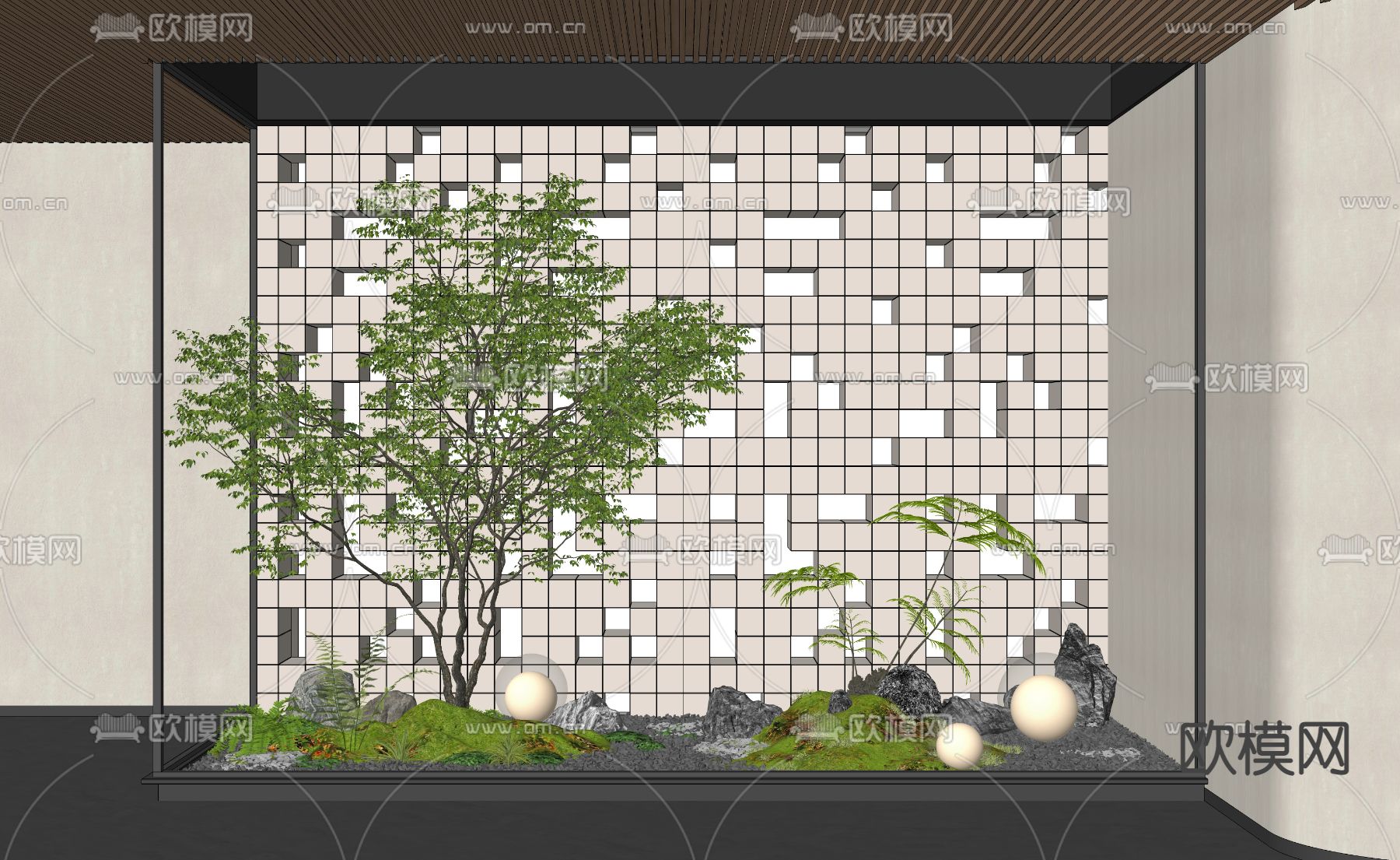 现代庭院小品 室内造景观su模型下载（渲染图2）