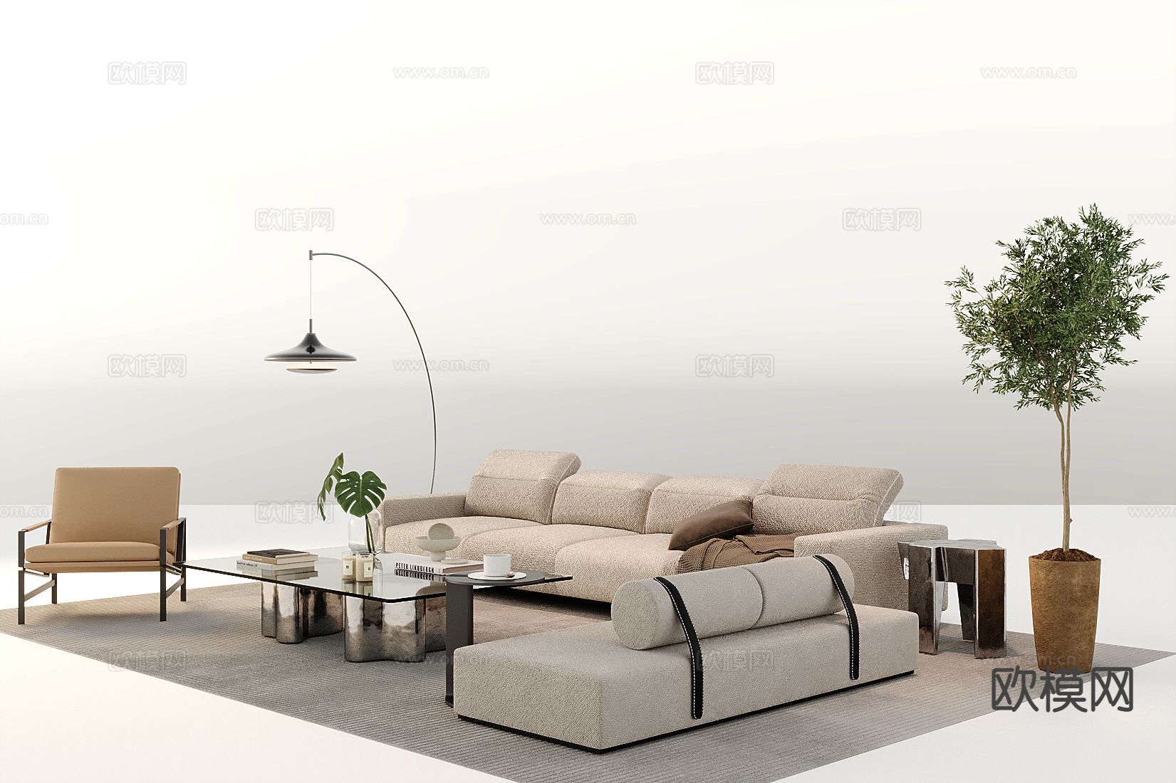 现代组合沙发su模型下载（渲染图2）