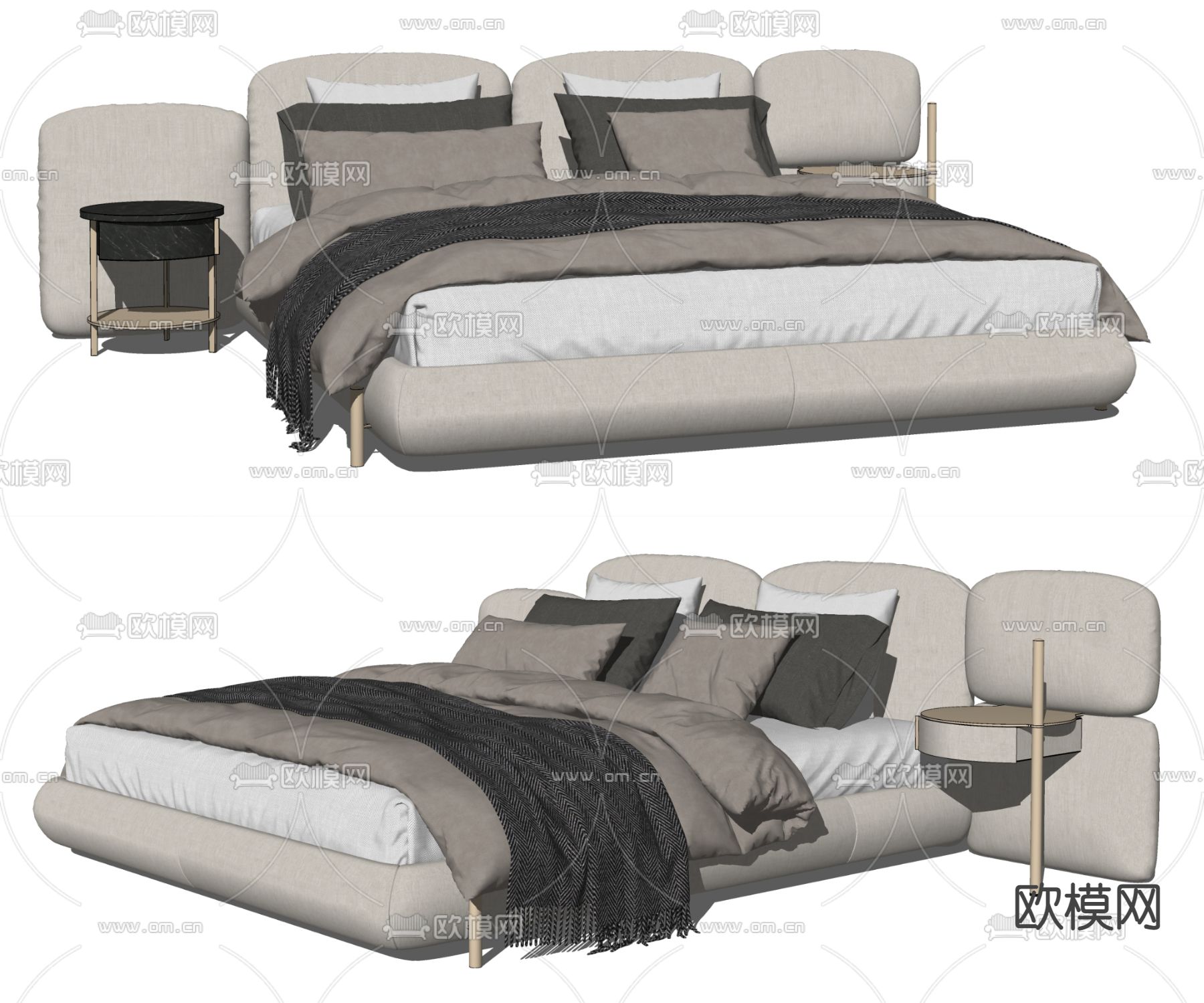 BAXTER STONE白色双人床su模型