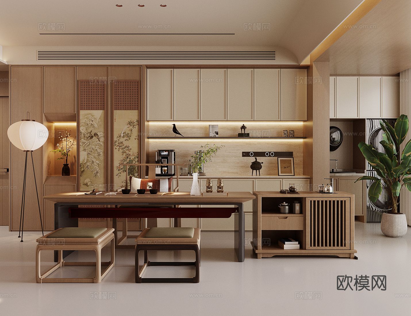 新中式禅意茶室3d模型下载