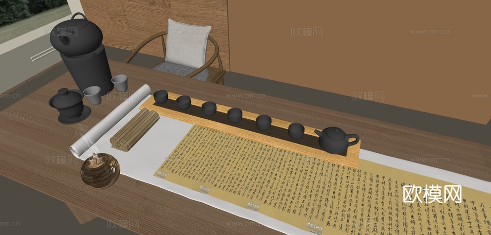 新中式茶具 茶壶 烧水壶 公道杯su模型下载(渲染图1)