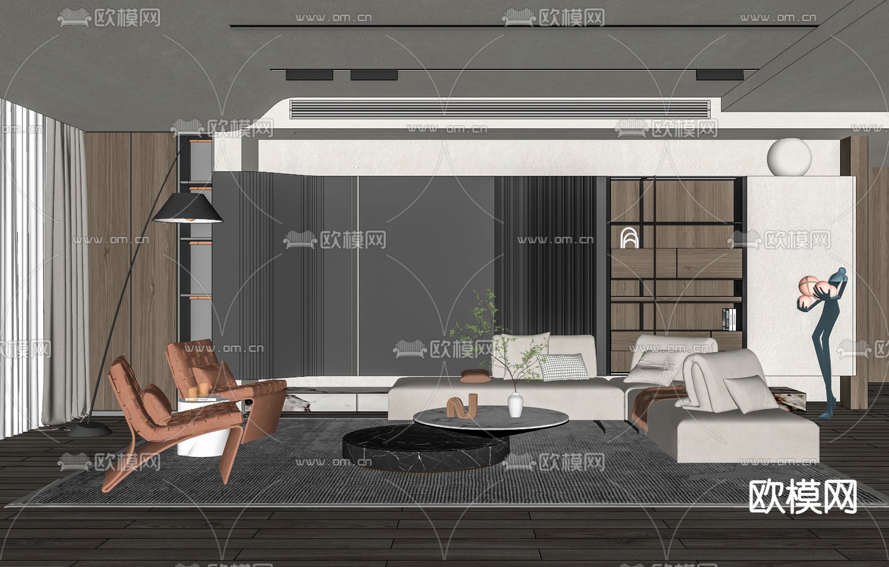 现代布艺沙发组合su模型