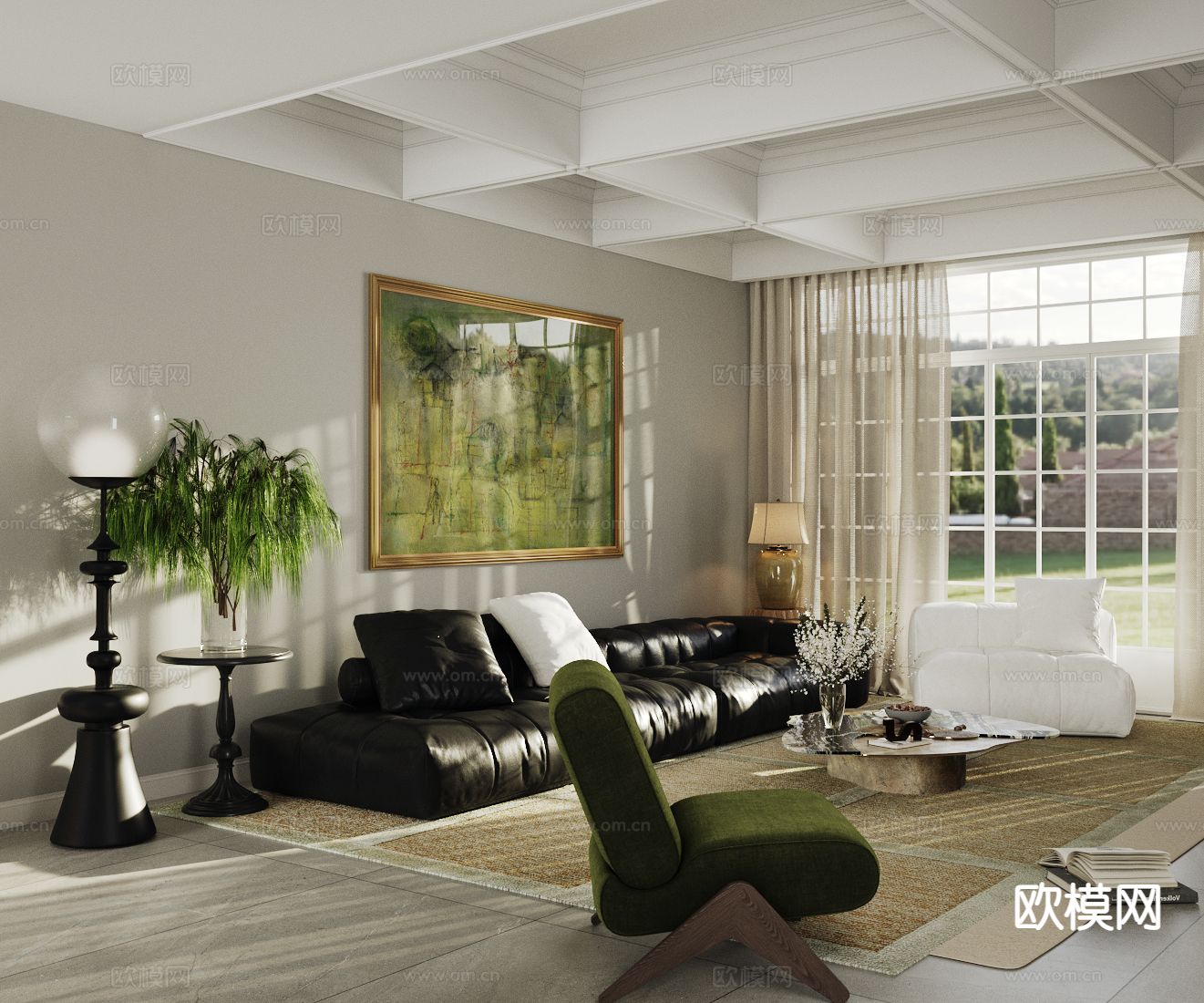 法式家居客厅su模型下载（渲染图2）