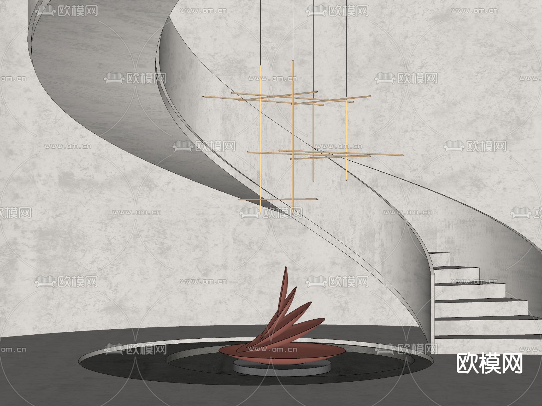 现代艺术吊灯su模型下载（渲染图3）