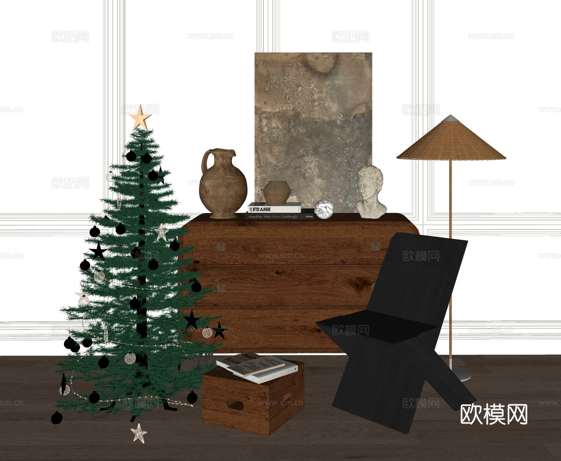 中古风休闲椅 中古风装饰柜 实木单椅 斗柜 收纳柜 中古单椅su模型