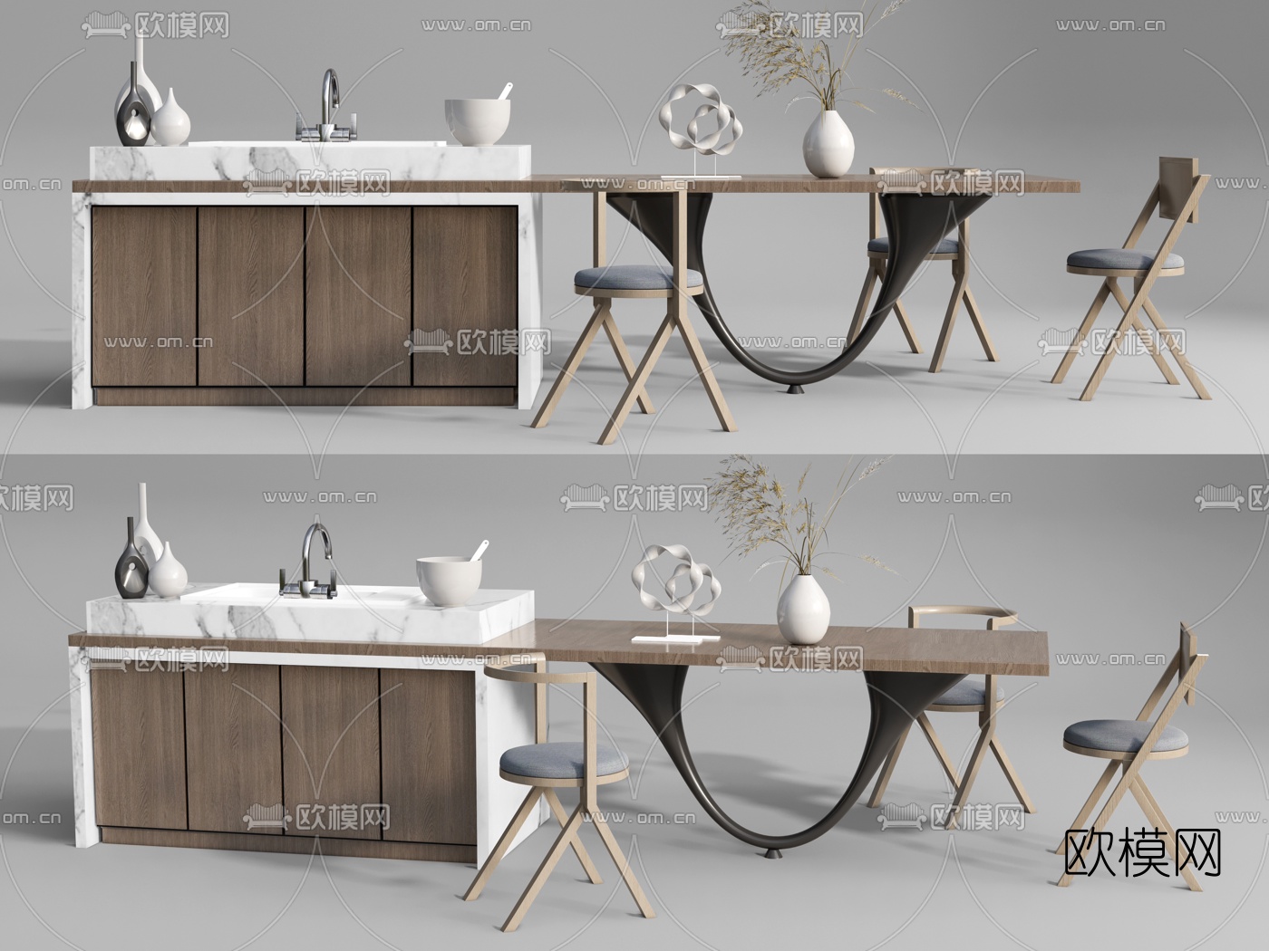 现代实木餐桌椅su模型