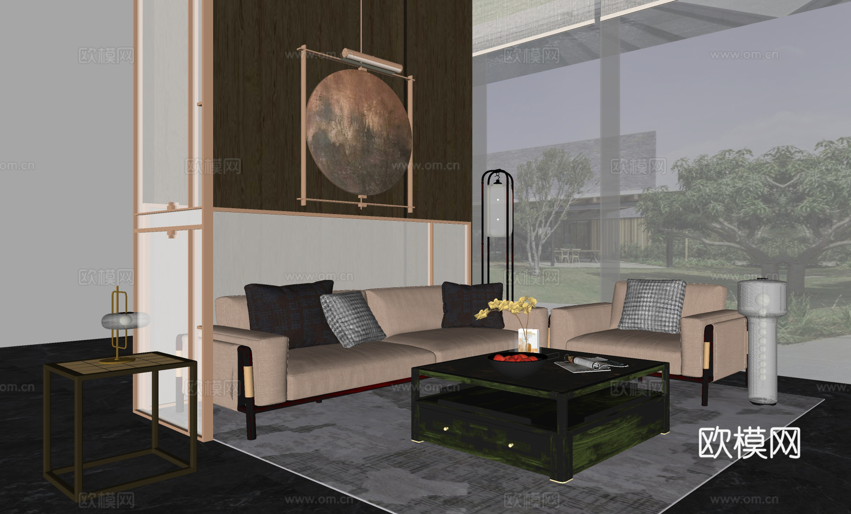 新中式售楼部休息区su模型下载（渲染图1）