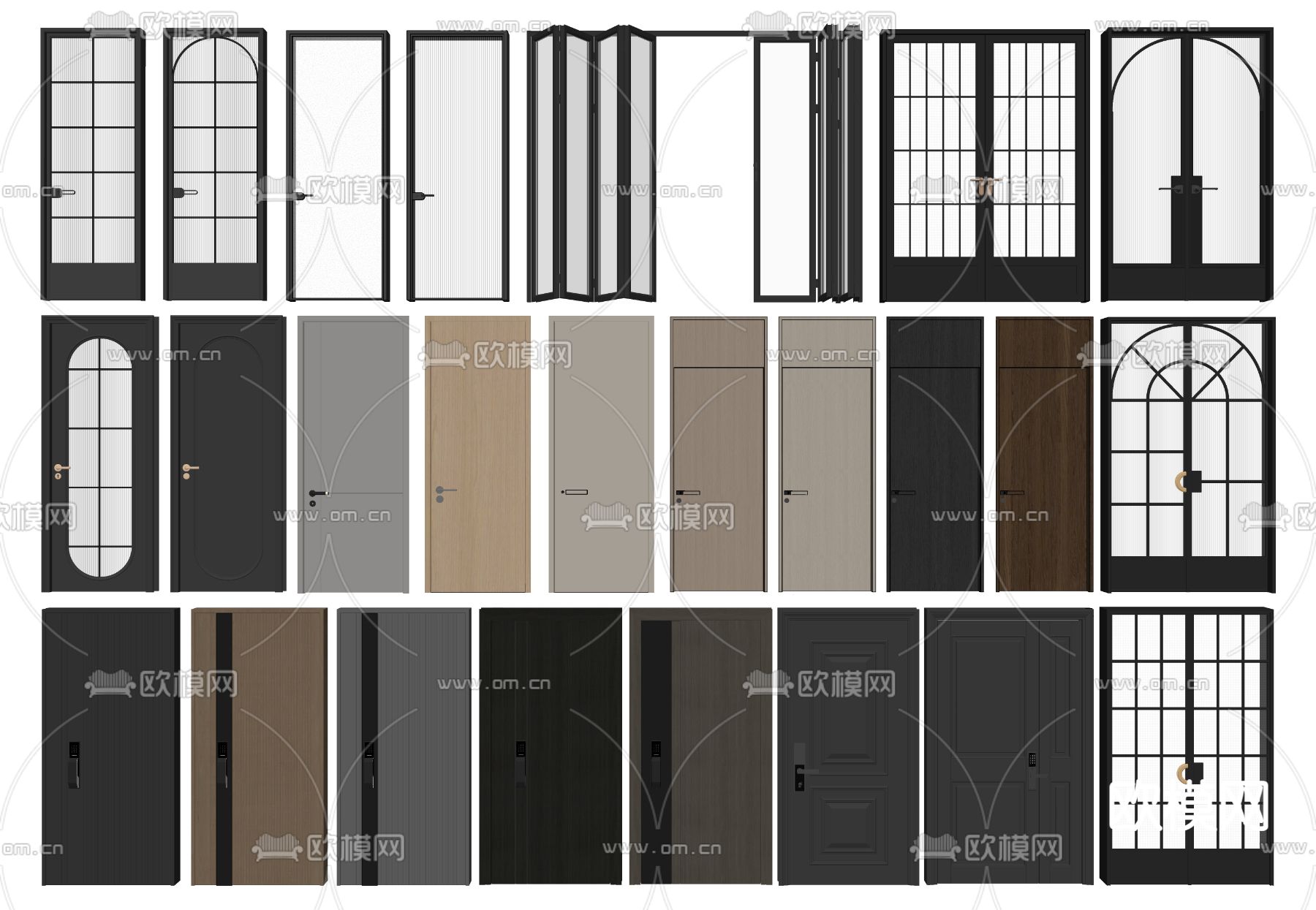 现代单开门 玻璃门 入户门su模型