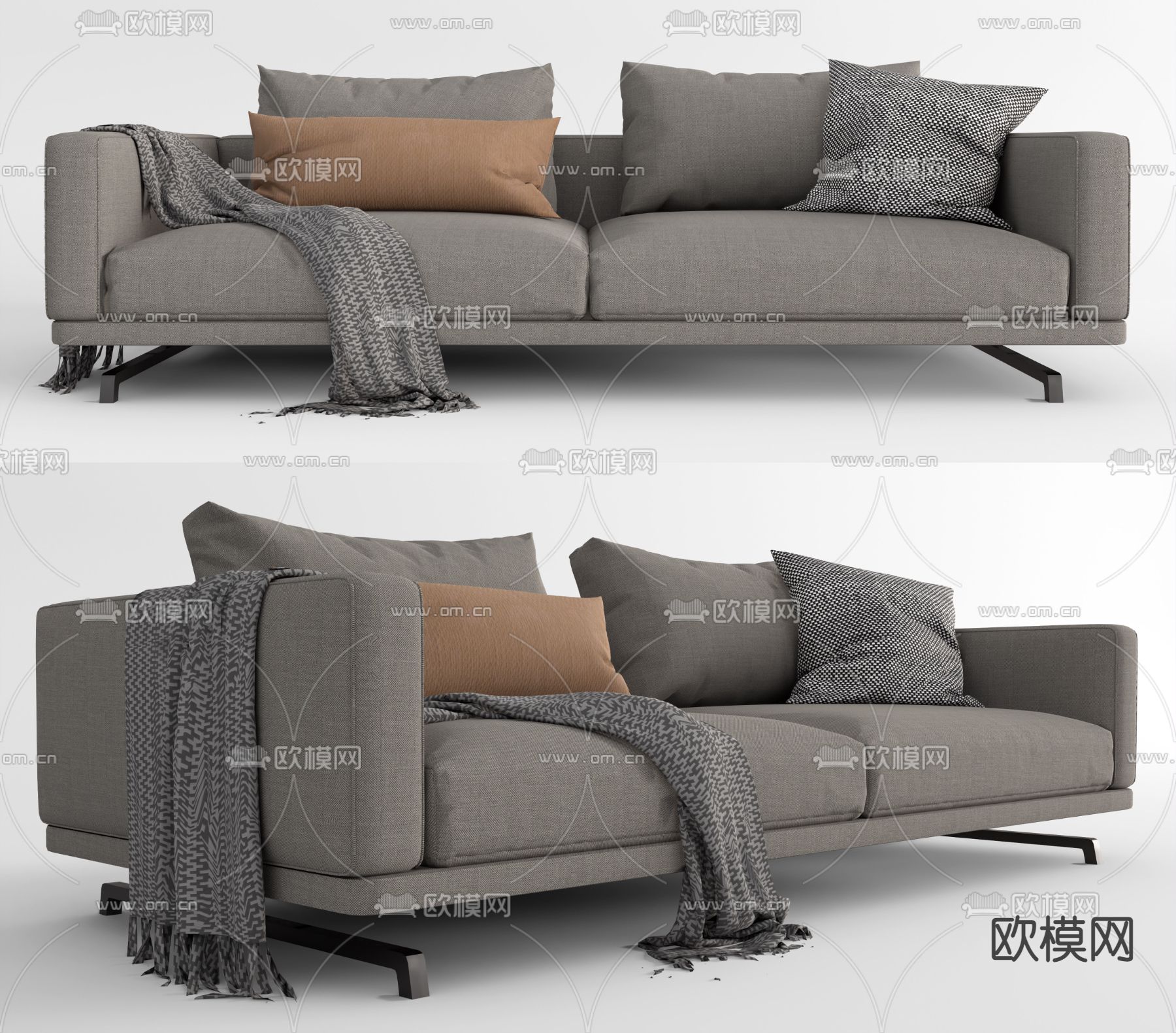 现代布艺双人沙发su模型