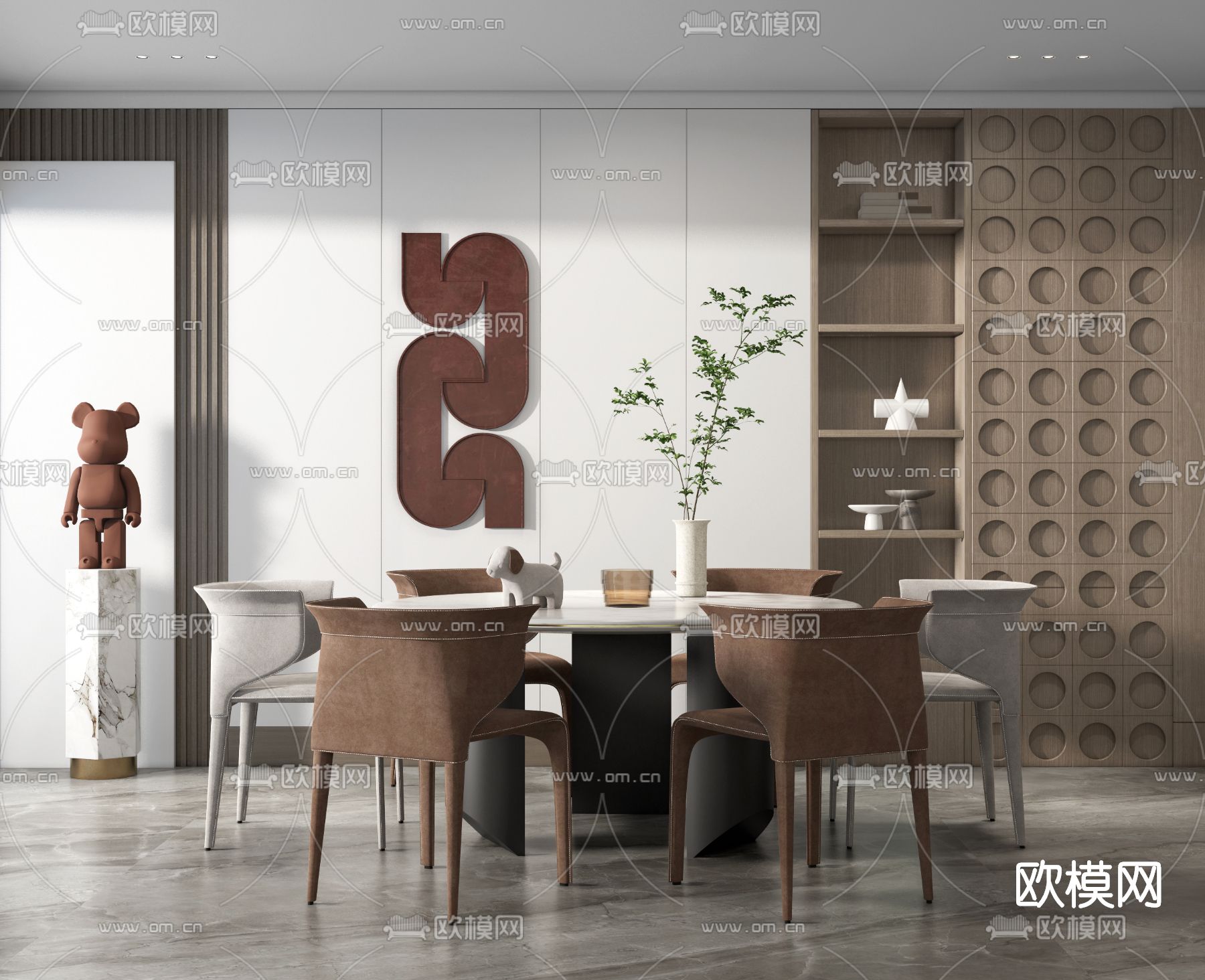 现代大理石餐桌椅su模型