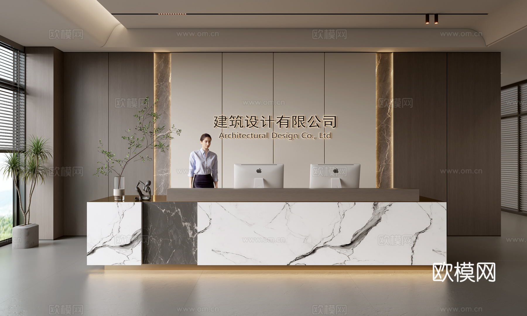 现代公司前台  接待区 吧台  接待台 服务台 公司前台背景su模型