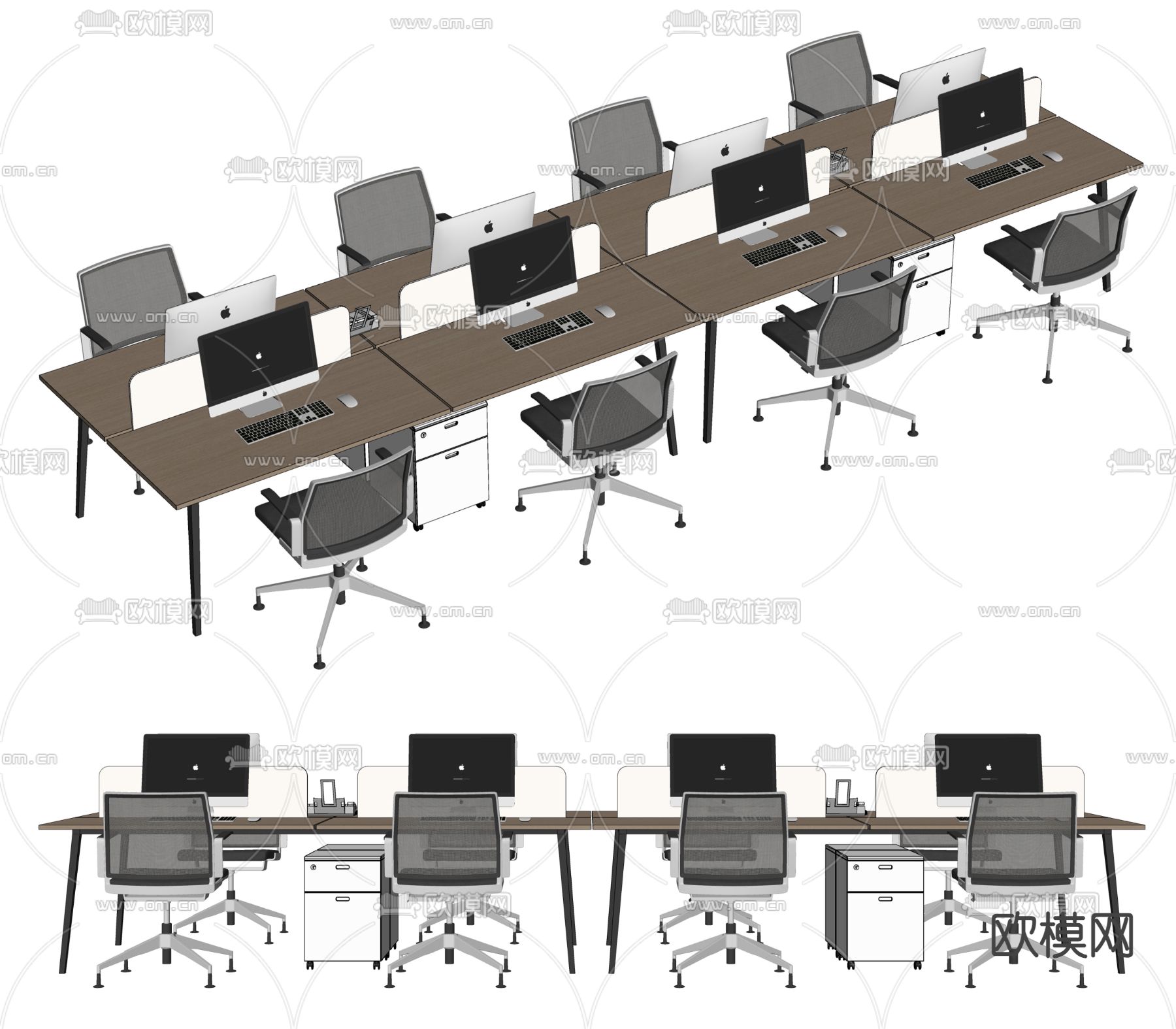 现代办公桌椅 屏风卡位su模型下载（渲染图2）