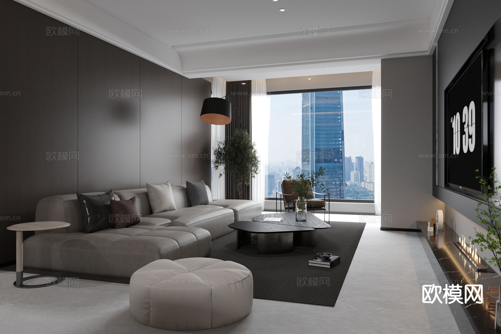 轻奢客厅su模型下载（渲染图2）