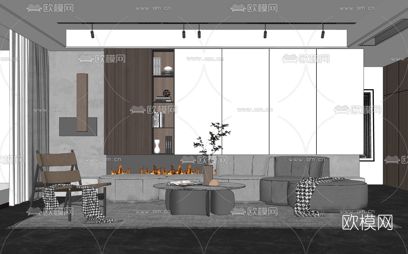 现代布艺组合沙发su模型