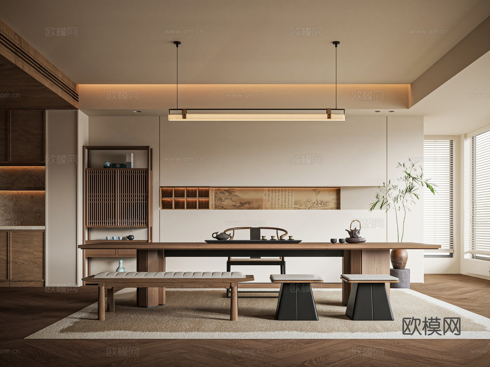 新中式中式茶室su模型