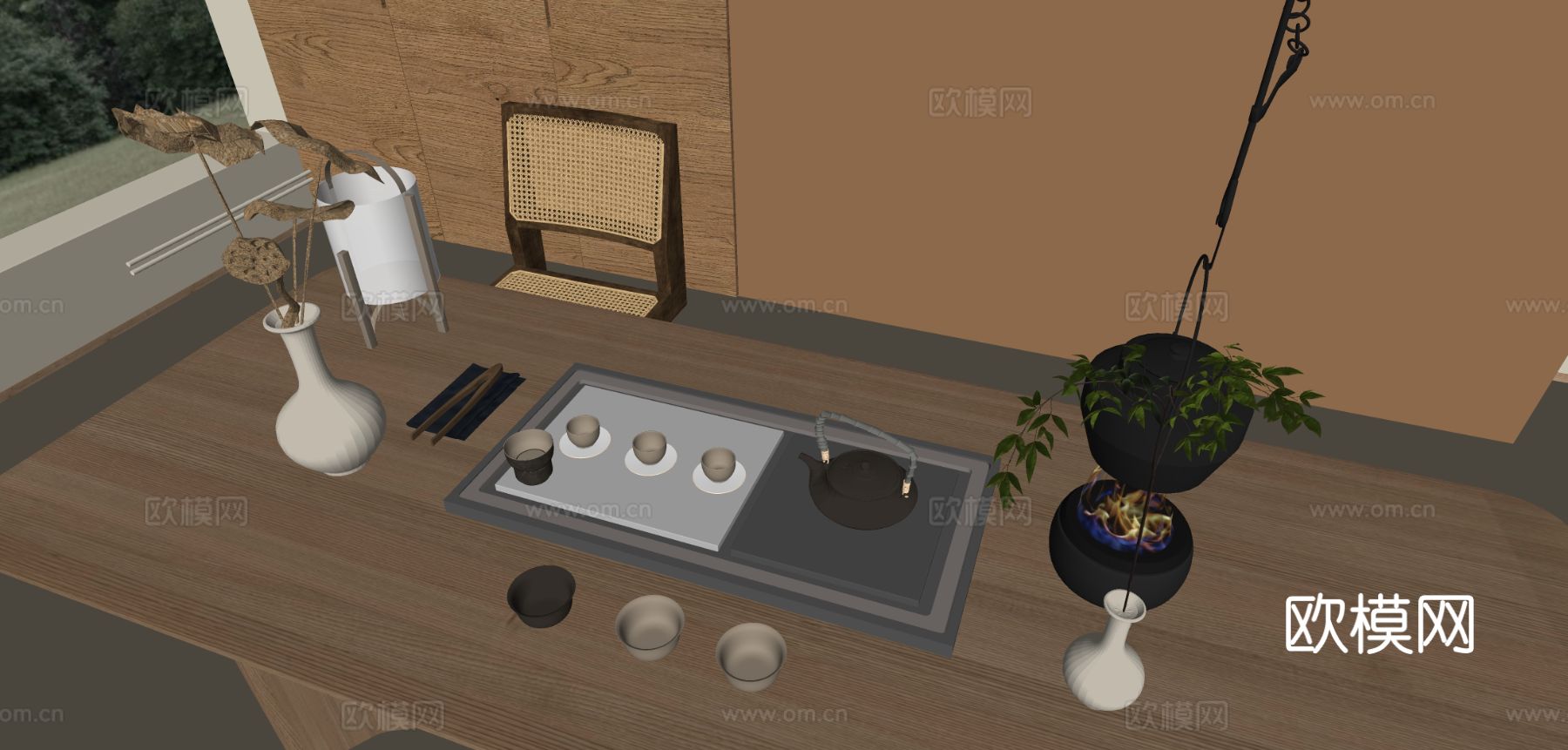 新中式茶具 茶壶 烧水壶 公道杯su模型下载（渲染图1）