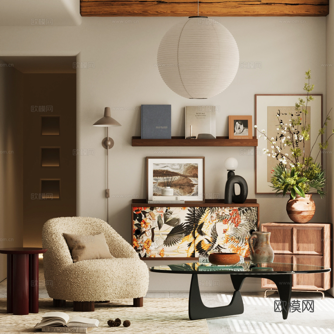 中古风单人沙发su模型下载（渲染图2）