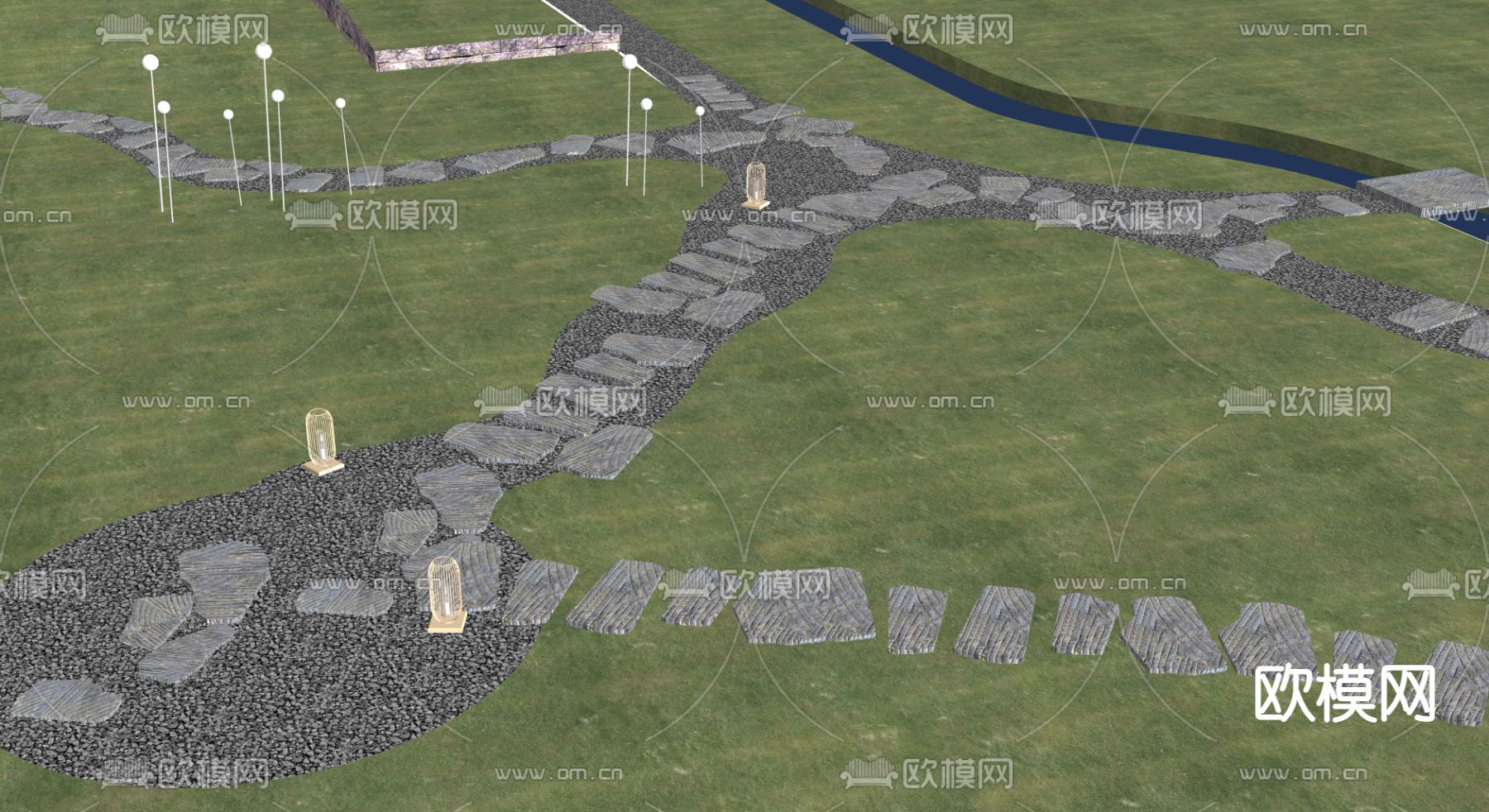 现代户外景观汀步su模型
