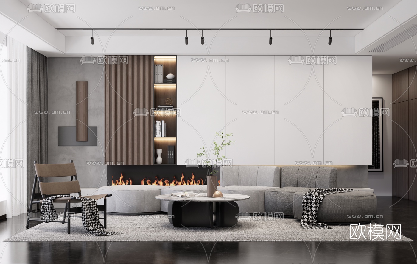 现代布艺组合沙发su模型