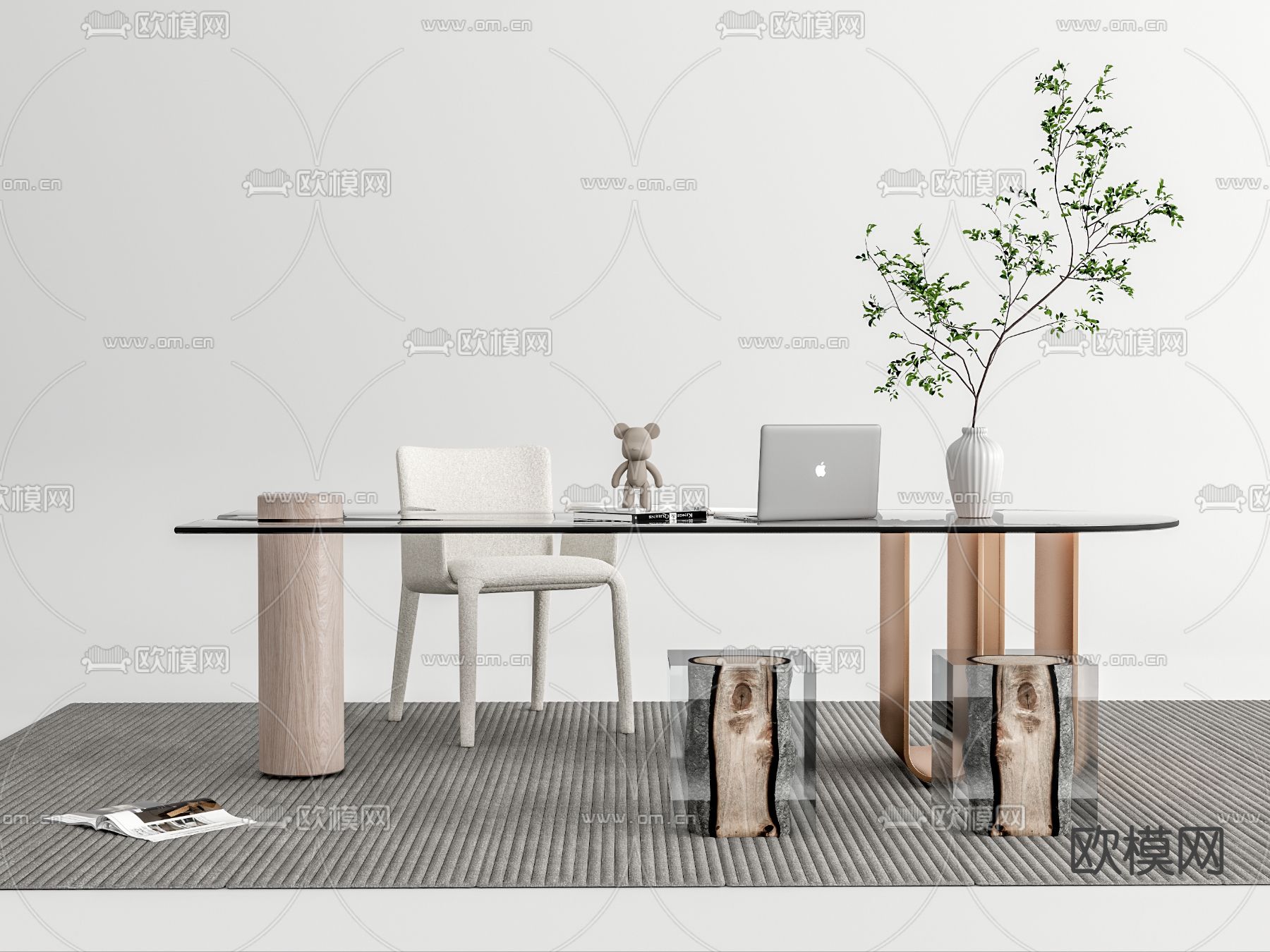 现代书桌椅su模型下载（渲染图1）