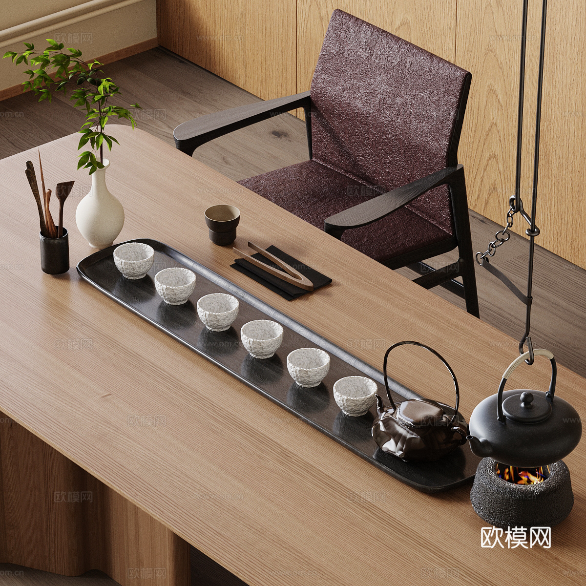 新中式茶具 茶壶 烧水壶 公道杯su模型下载（渲染图2）