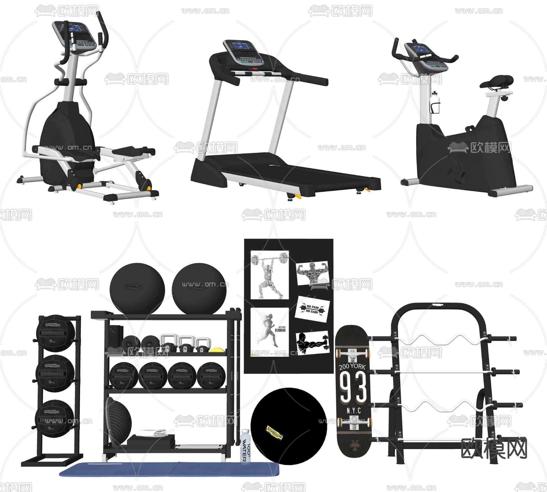 现代健身器材su模型