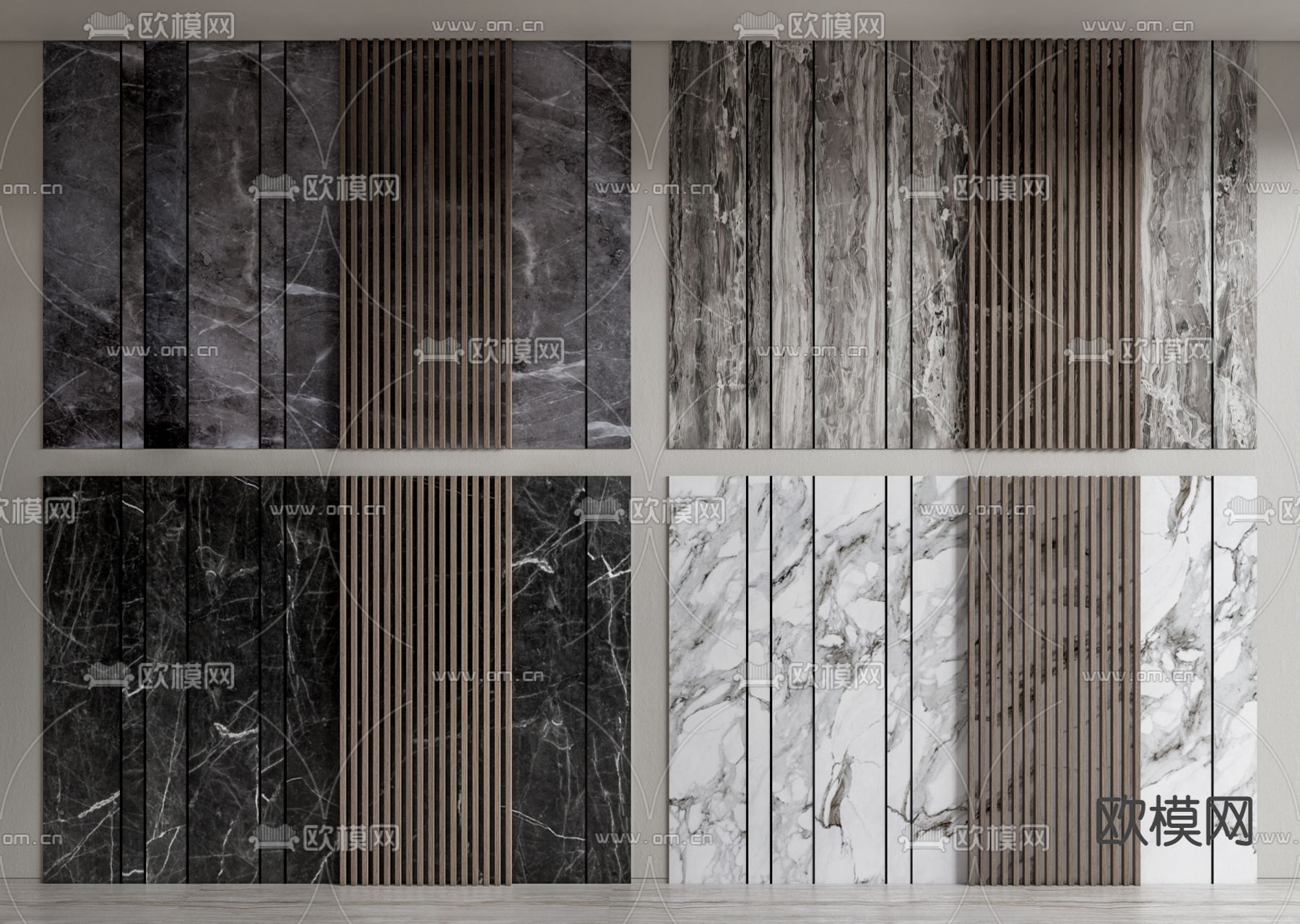 现代大理石背景墙su模型下载（渲染图1）
