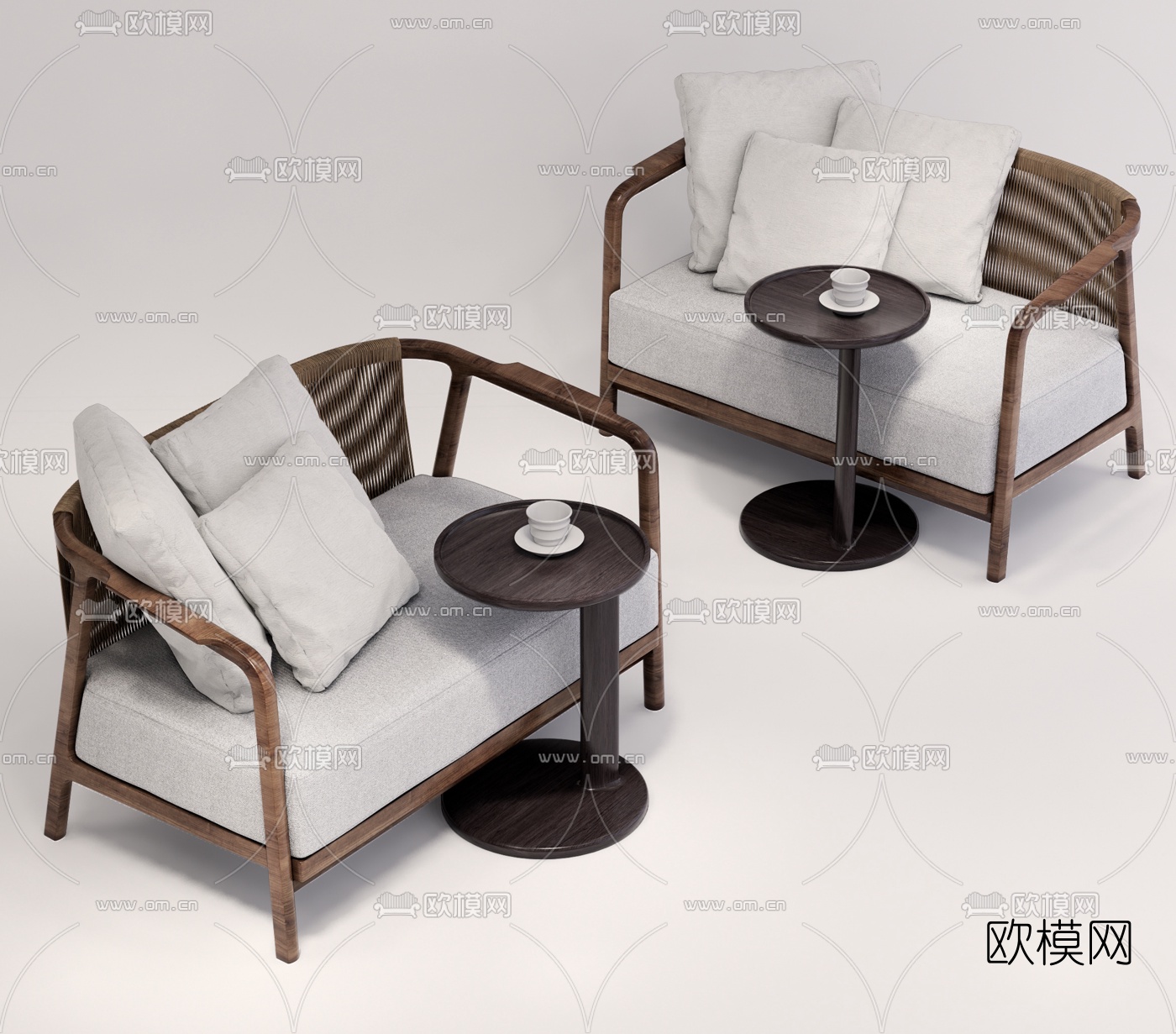 现代实木单人沙发su模型