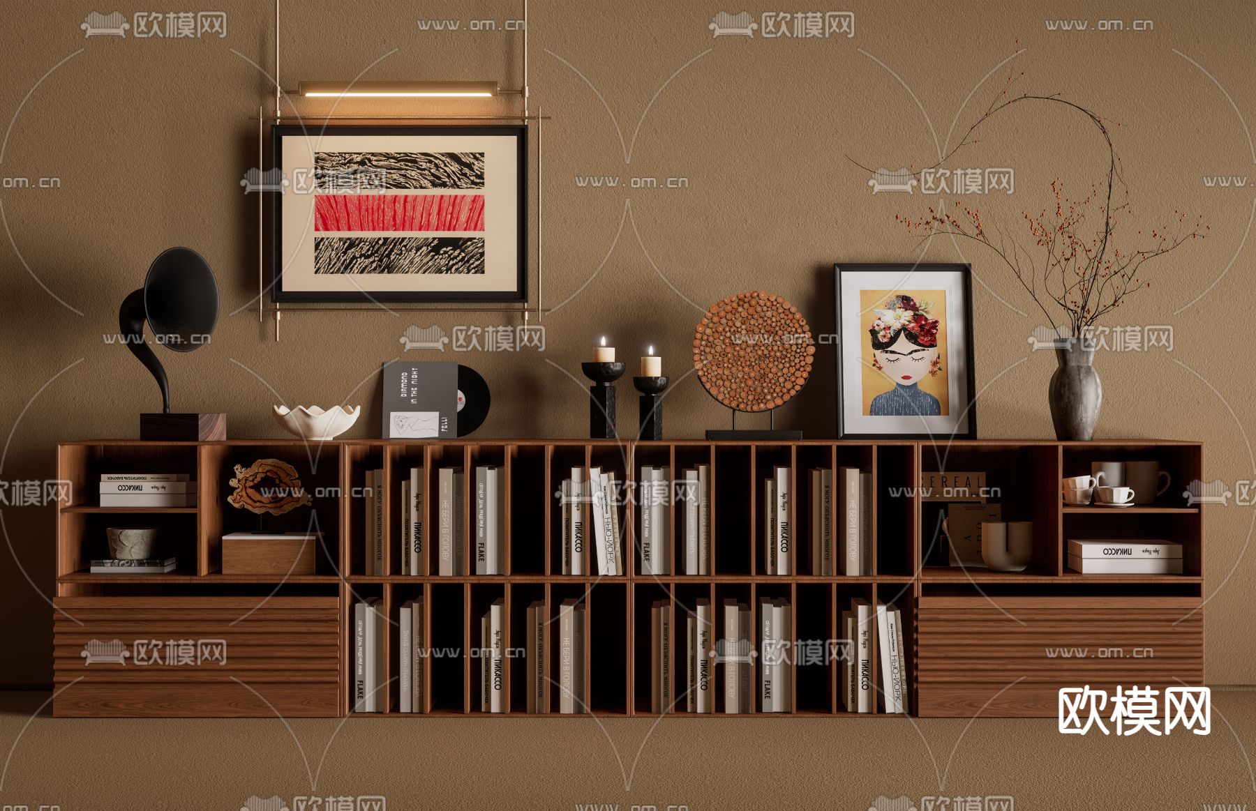 侘寂书柜 边柜su模型下载（渲染图2）