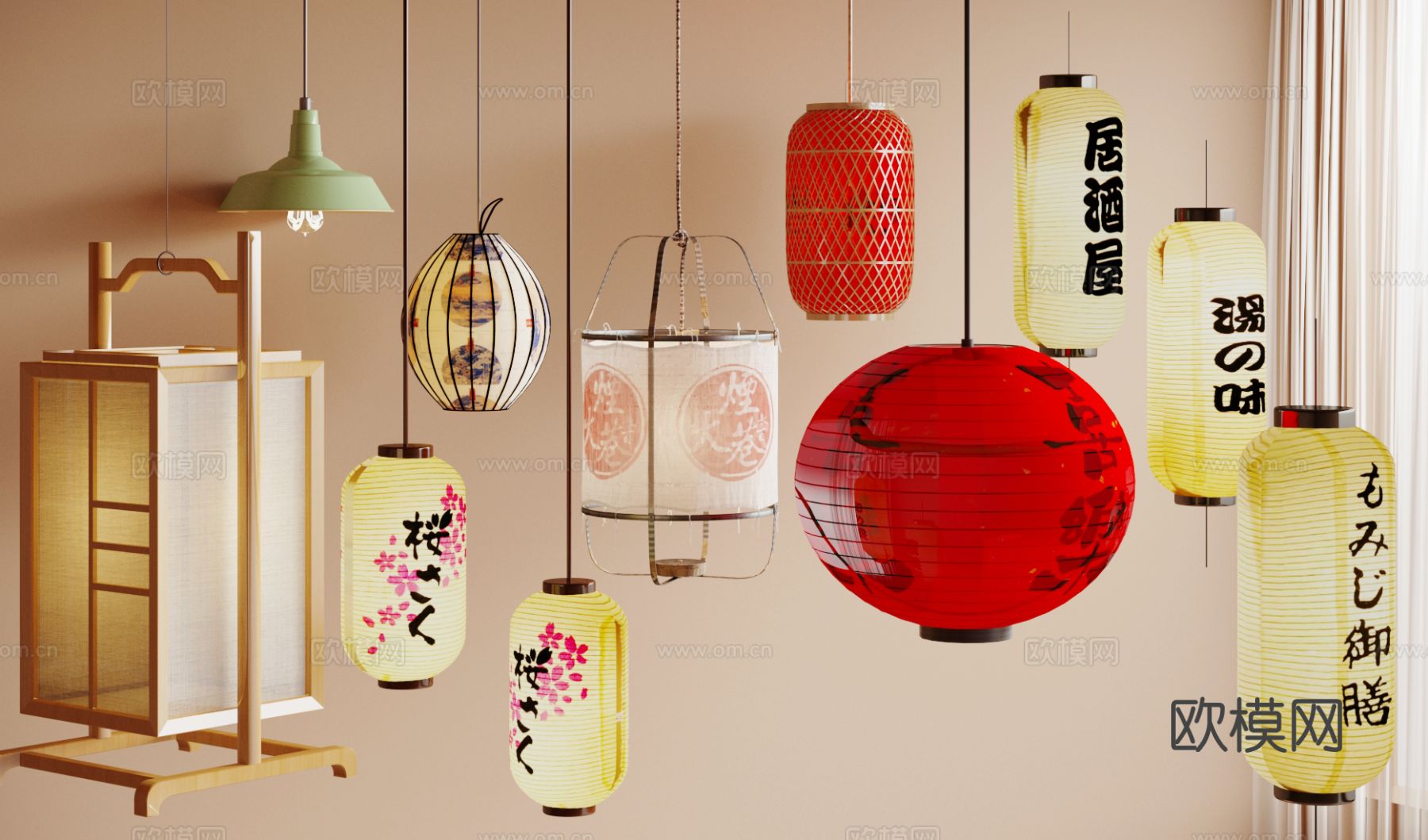 日式灯笼 市井火锅店 竹编灯笼3d模型下载