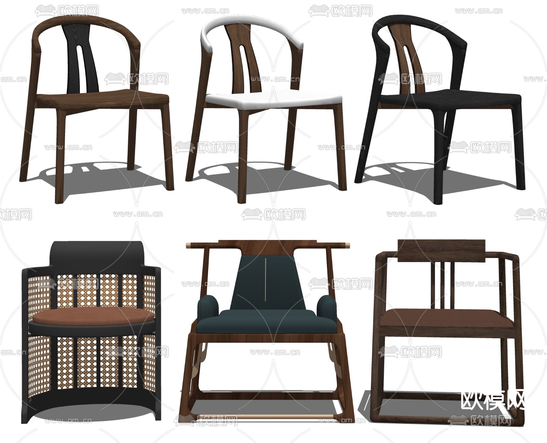 新中式休闲椅 餐椅 圈椅su模型