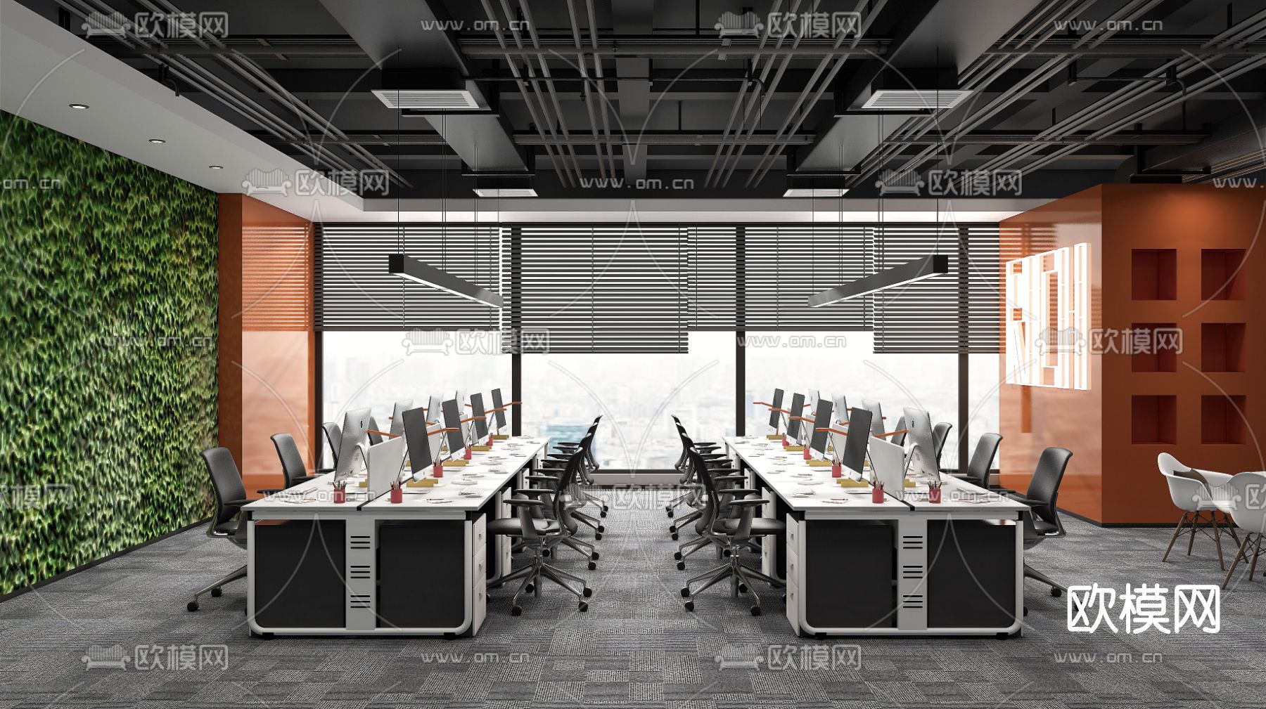 现代敞开式办公室su模型