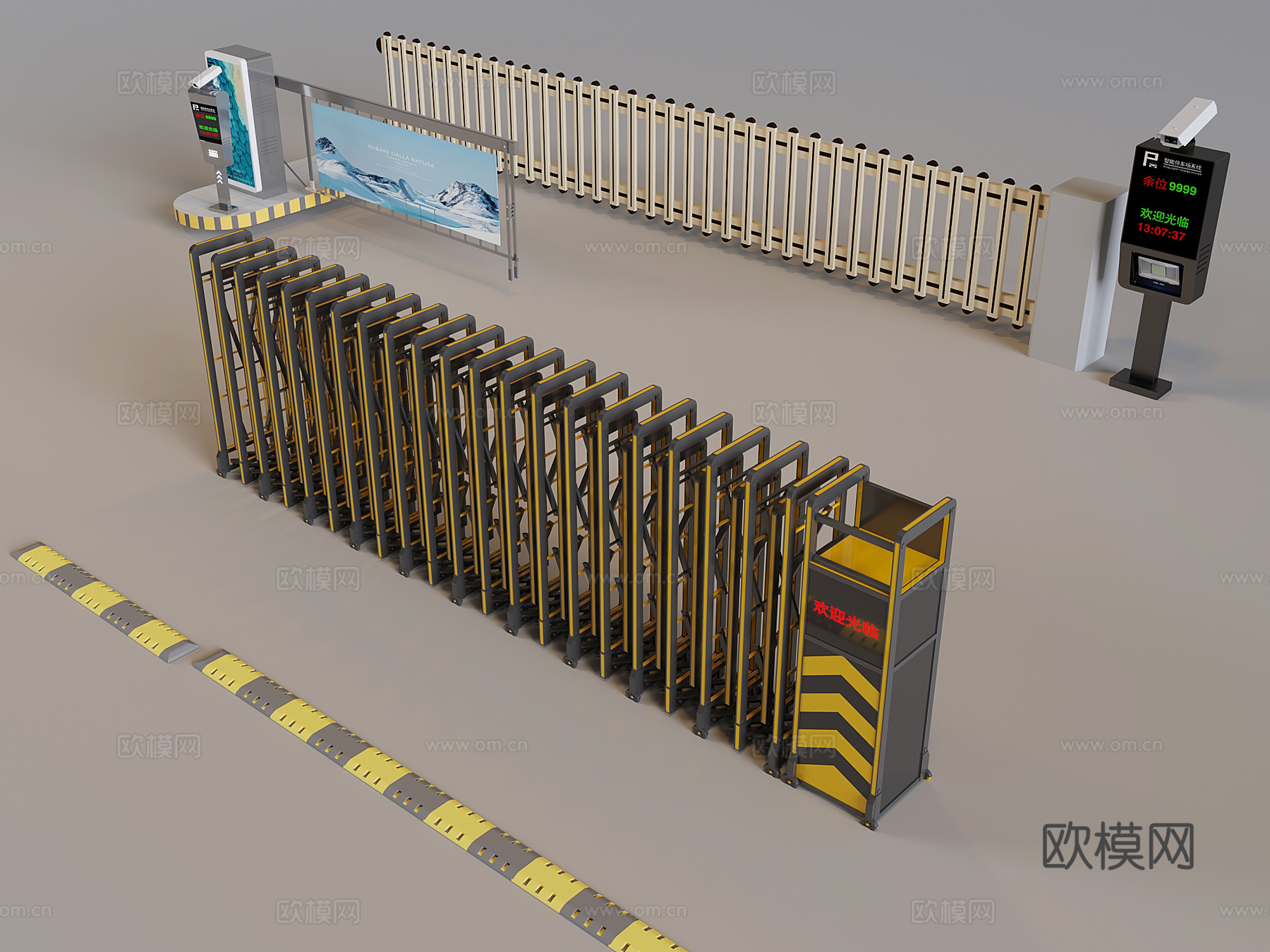 电动伸缩折叠门 道闸门禁机闸机 停车感应升降杆3d模型