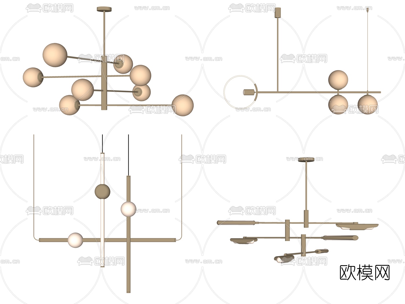 现代轻奢吊灯su模型