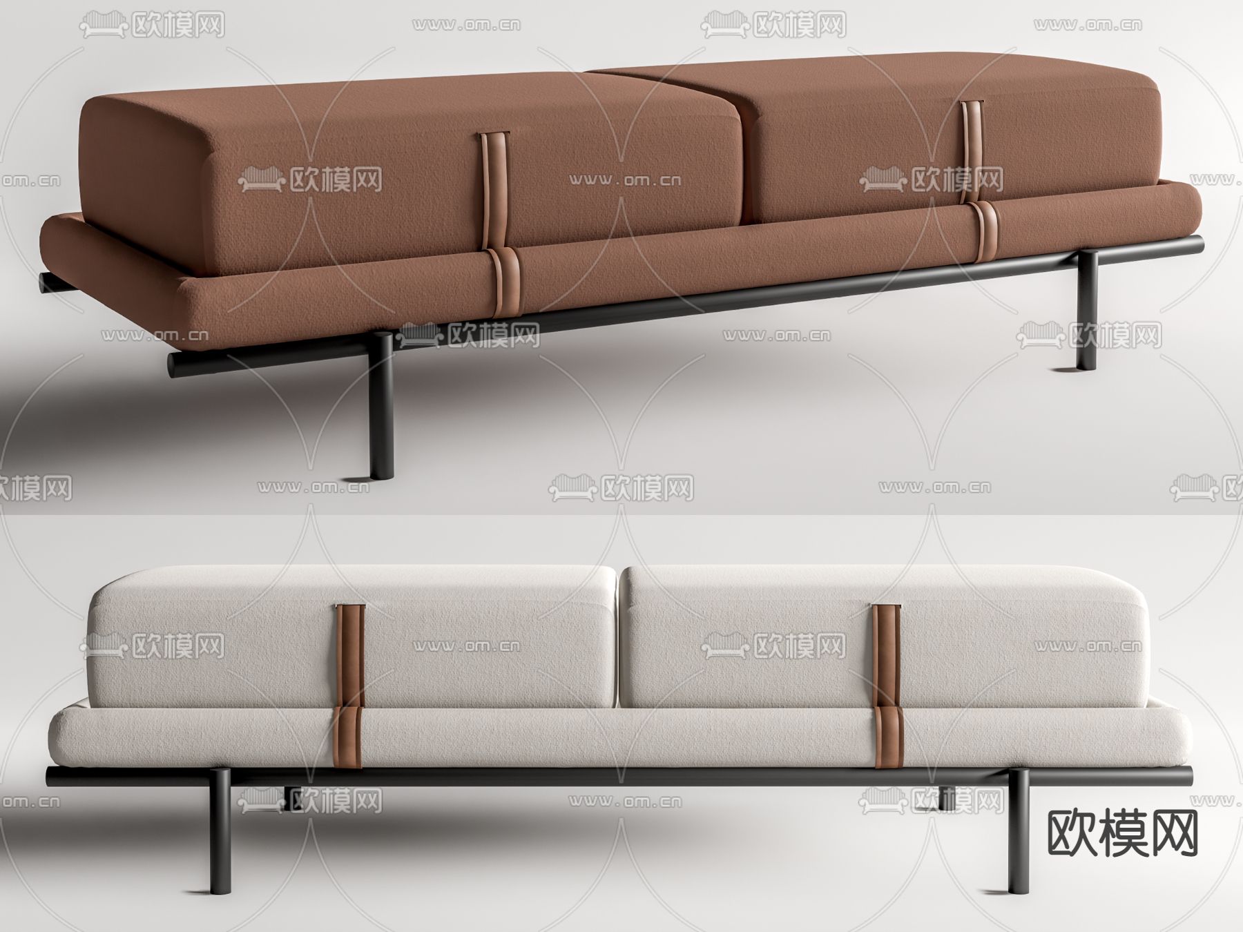 现代脚踏床尾凳su模型下载（渲染图1）