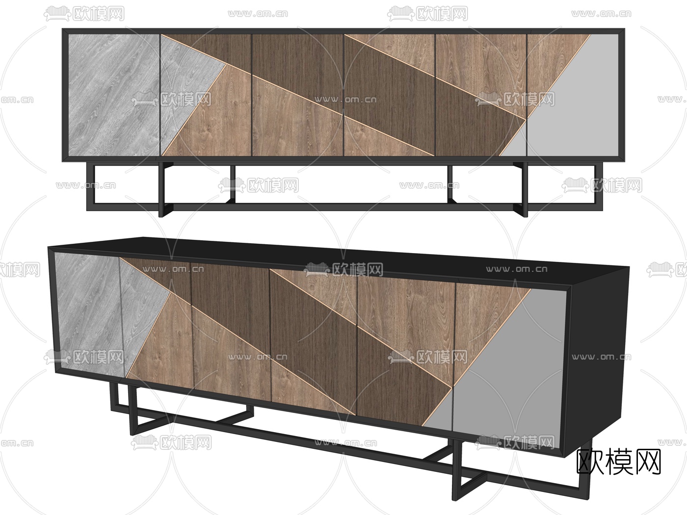 现代轻奢电视柜su模型下载（渲染图2）