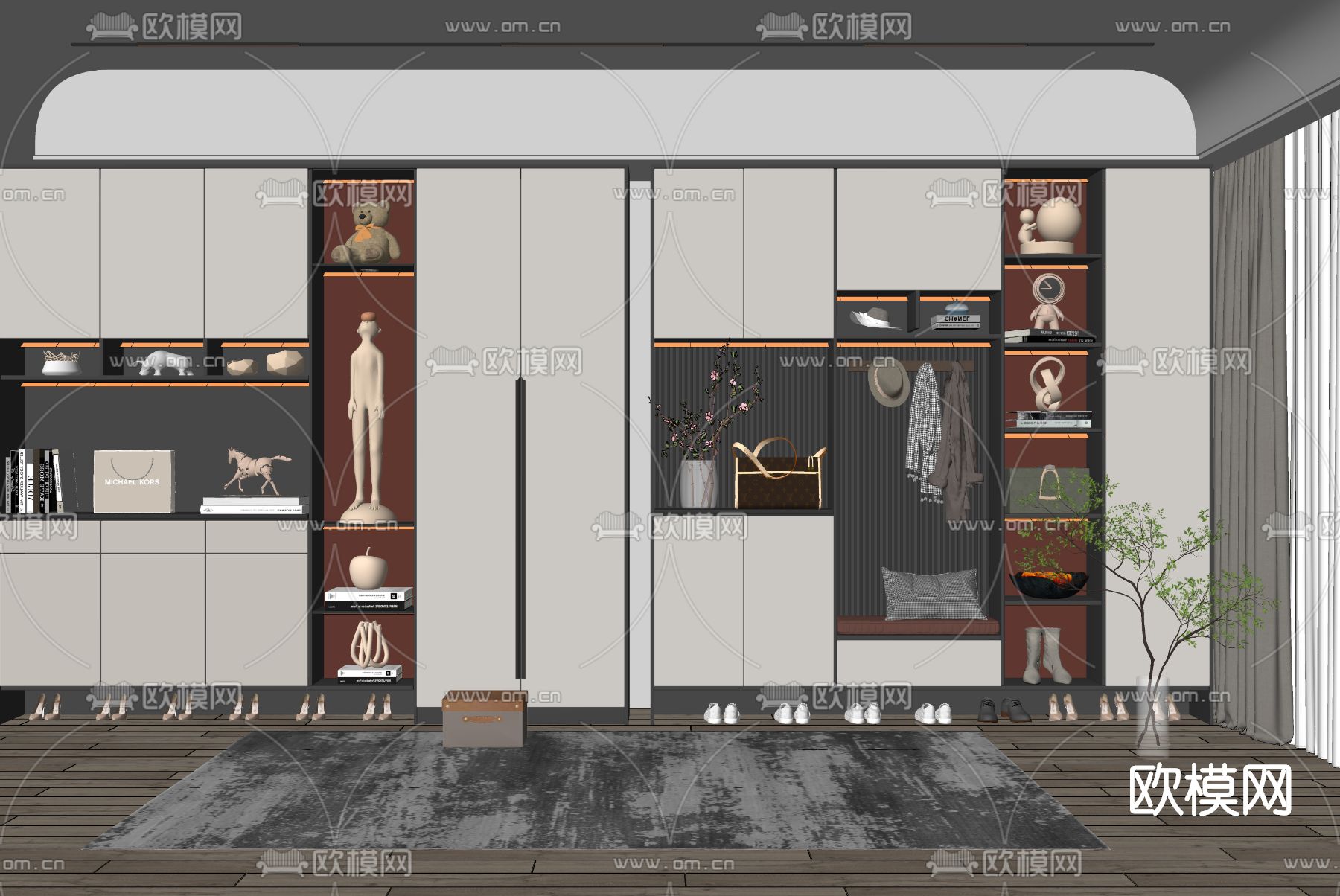 现代玄关鞋柜su模型下载（渲染图2）