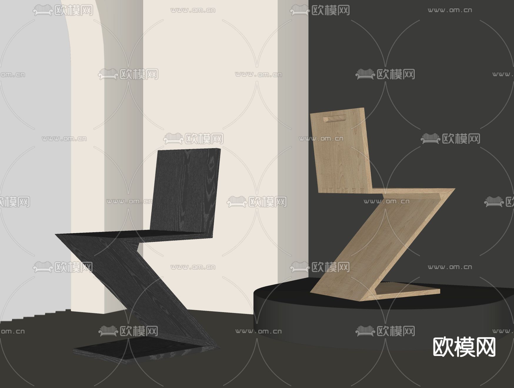 Zig Zag单椅 餐椅su模型下载（渲染图2）